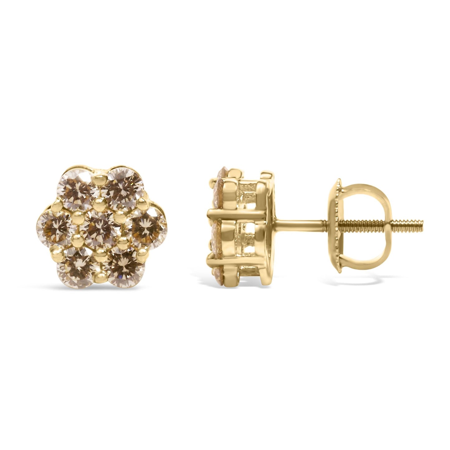 14K Yellow Gold 1.0 Cttw Diamond Floral Stud Earrings (J-K Color, VS2-SI1 Clarity)