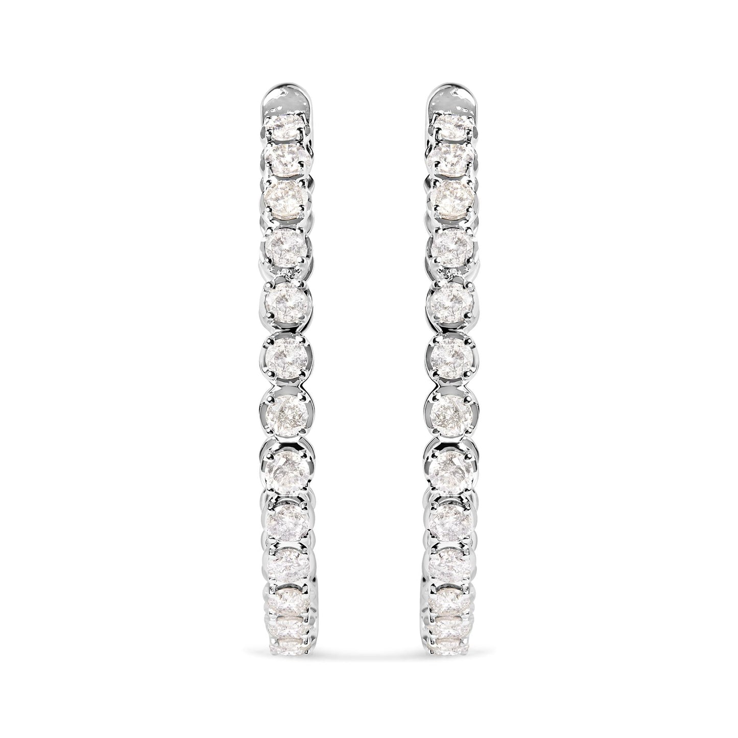 14K White Gold 7.0 Cttw Diamond 1-¾ Inside Out Hinged Leverback Hoop Earrings (I-J Color, I2-I3 Clarity)