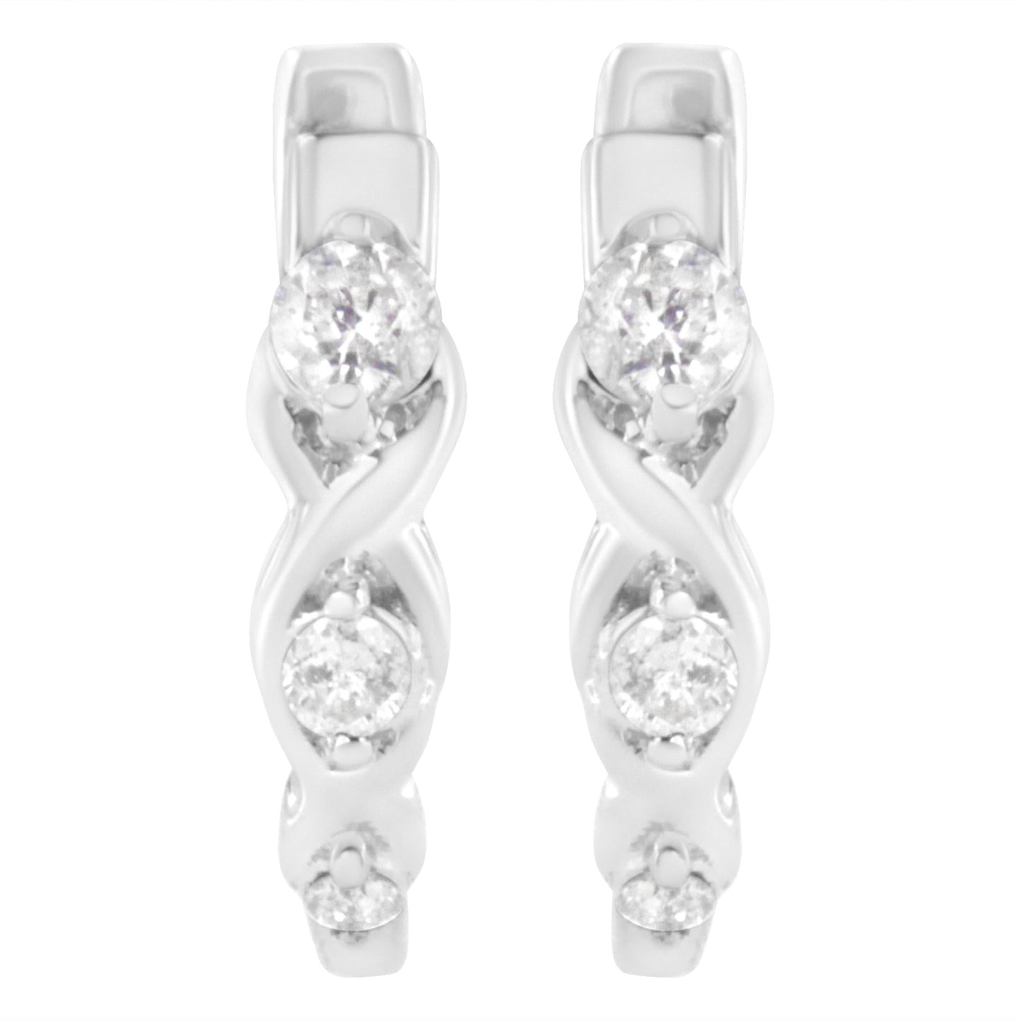 .925 Sterling Silver 1/4 cttw Prong Set Round-Cut Diamond Twist and Swirl Hoop Earring (I-J Color, I2-I3 Clarity)