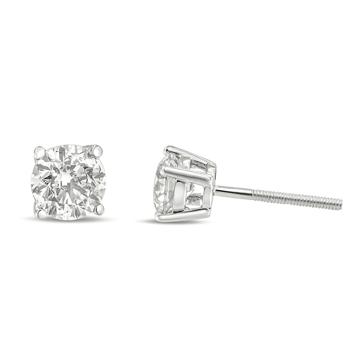 14K Gold 1.0 Carat Round Brilliant Cut Lab Grown Diamond 4-Prong Classic Solitaire Stud Earrings