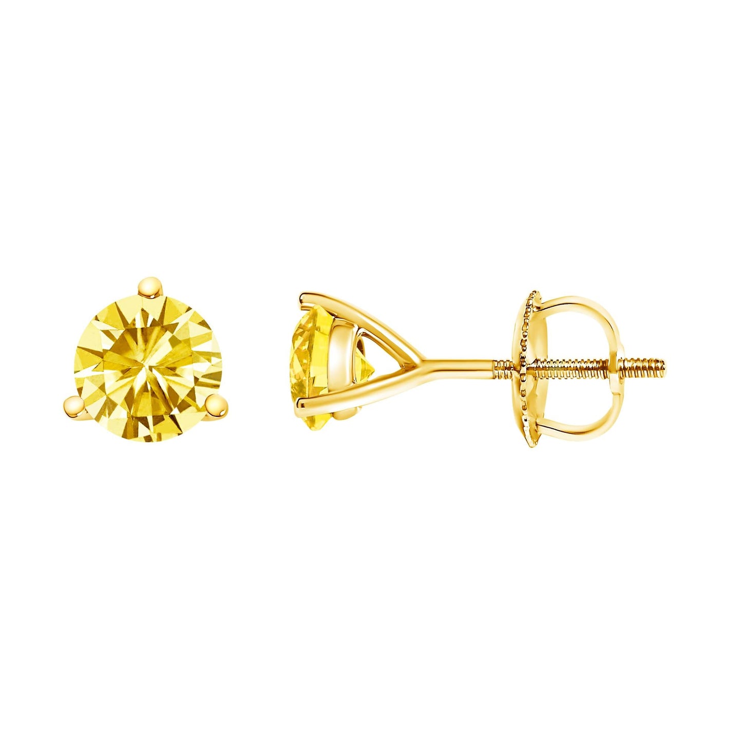 14K Gold 3-Prong Martini Set Yellow Lab Grown Diamond Solitaire Stud Earrings