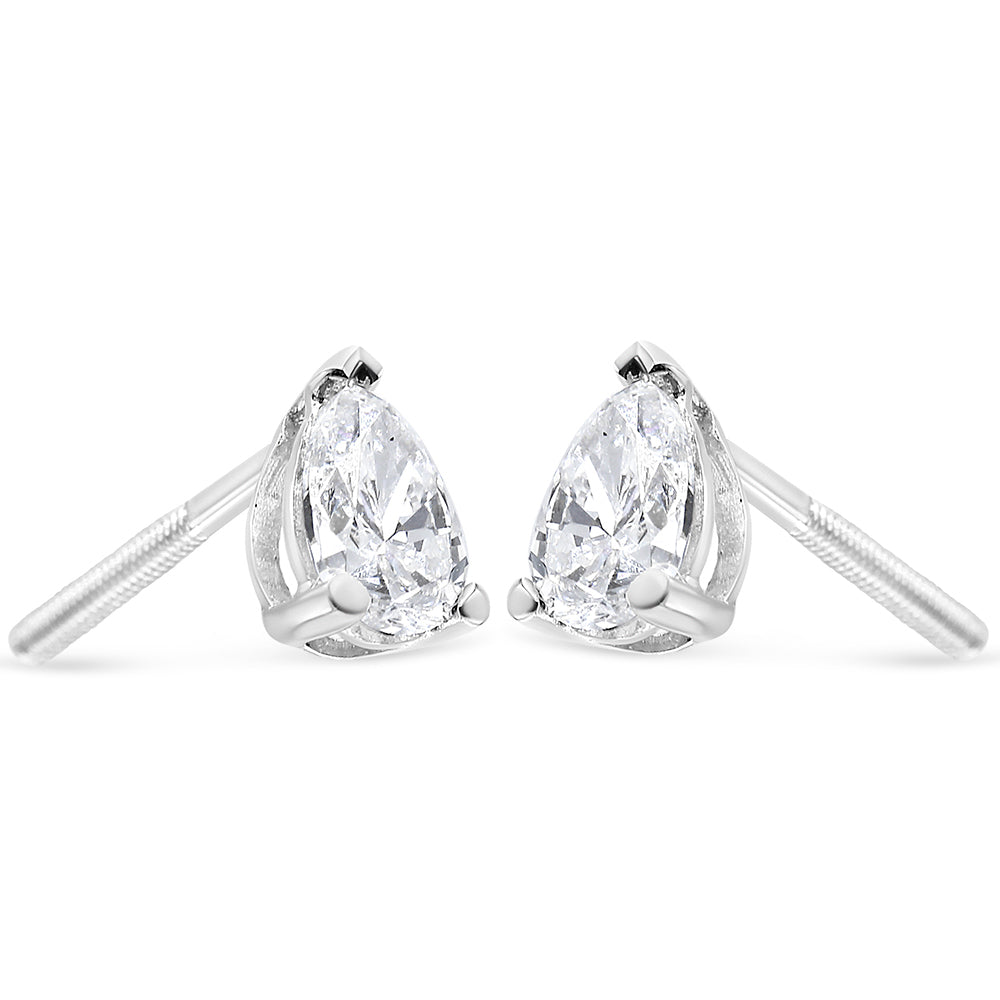 14K White Gold Pear Shape Solitaire Lab Grown Diamond Stud Earrings (F-G Color, VS2-SI1 Clarity)