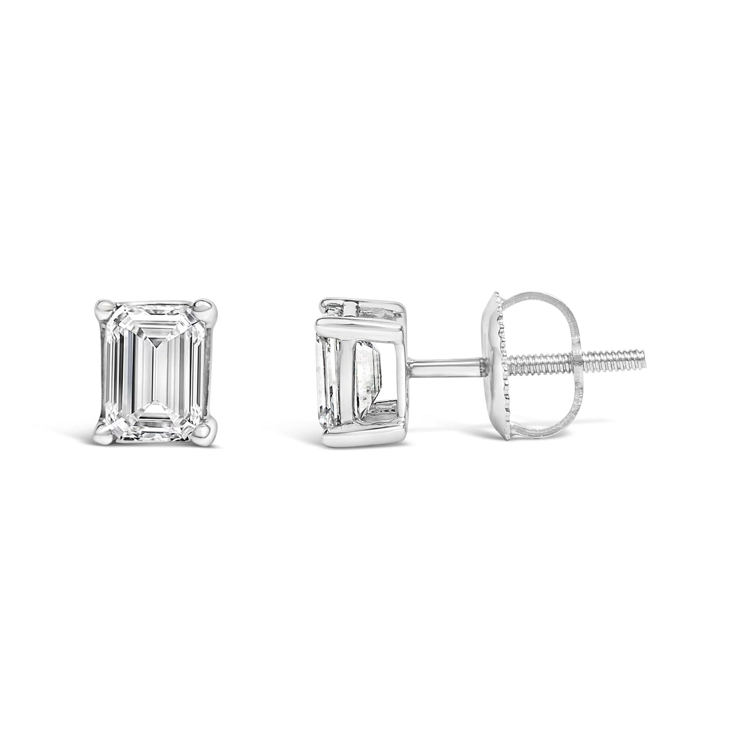 14K White Gold Emerald Cut Lab-Grown Diamond Solitaire Stud Earrings (F-G Color, VS1-VS2 Clarity)
