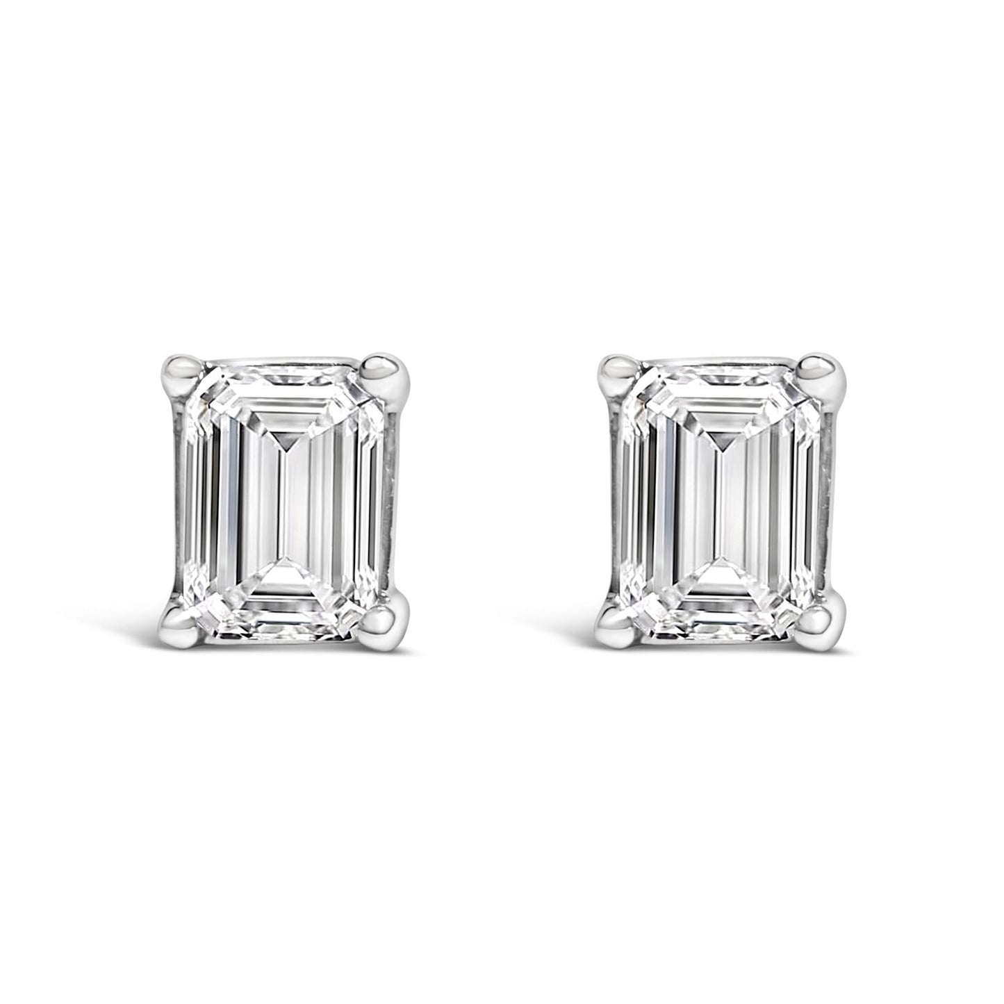 14K White Gold Emerald Cut Lab-Grown Diamond Solitaire Stud Earrings (F-G Color, VS1-VS2 Clarity)
