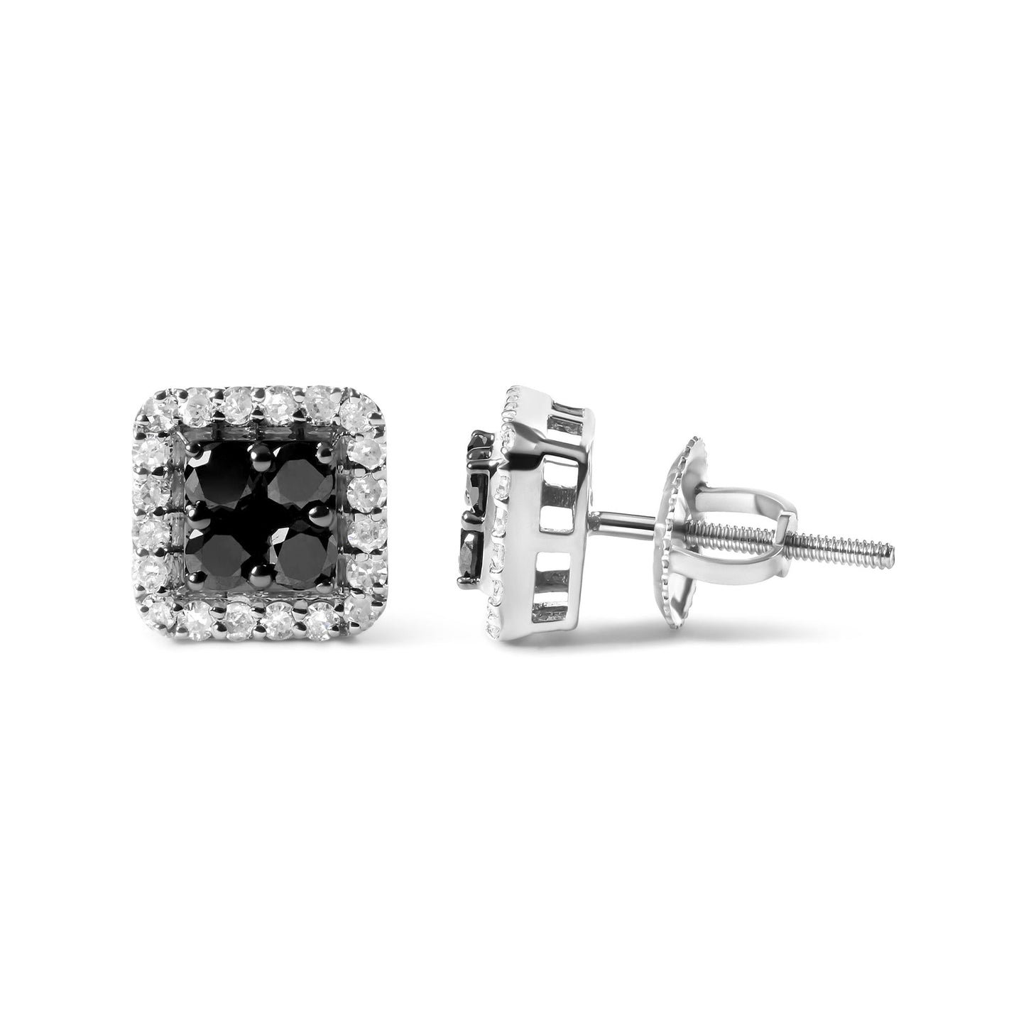 Men's 925 Sterling Silver 5/8 Cttw White and Black Diamond Composite wit Halo Stud Earring (Treated Black/I-J Color, I2-I3 Clarity)