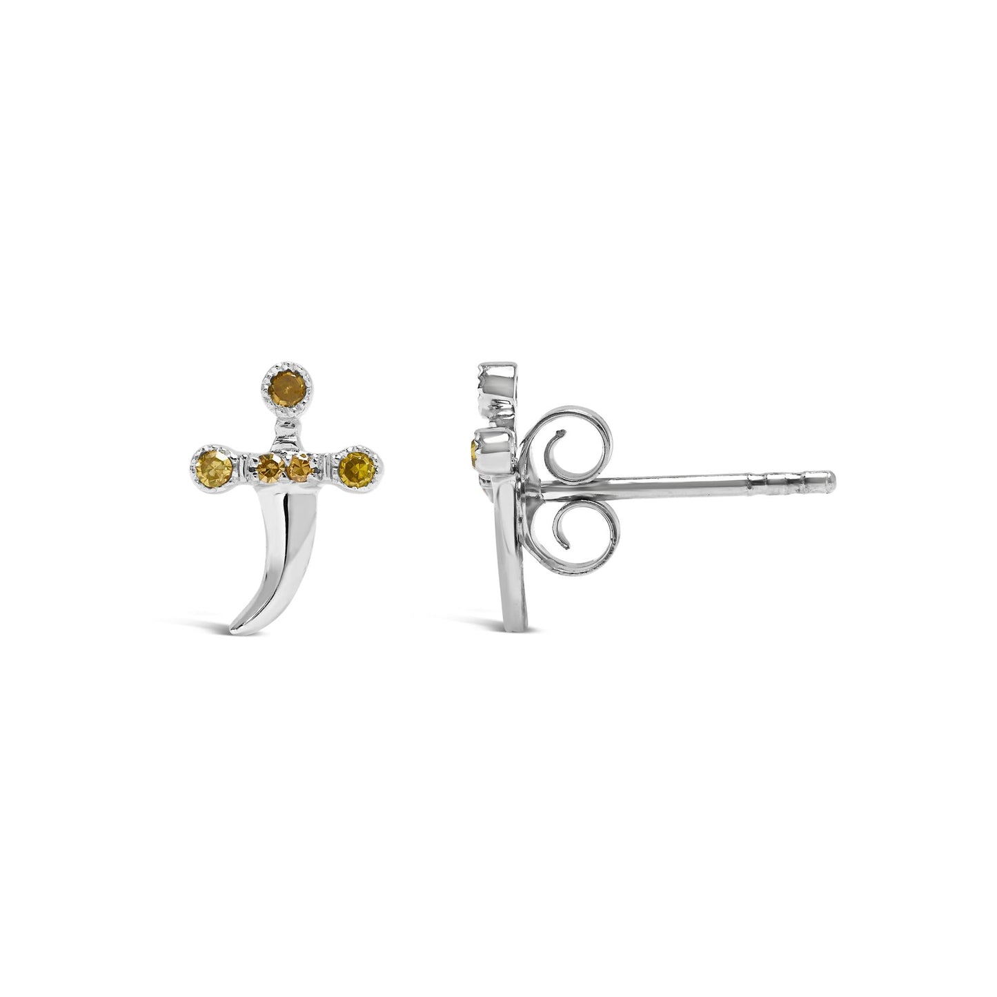 .925 Sterling Silver Yellow Diamond Accent Knife Earrings (Yellow Color, SI1-SI2 Clarity)