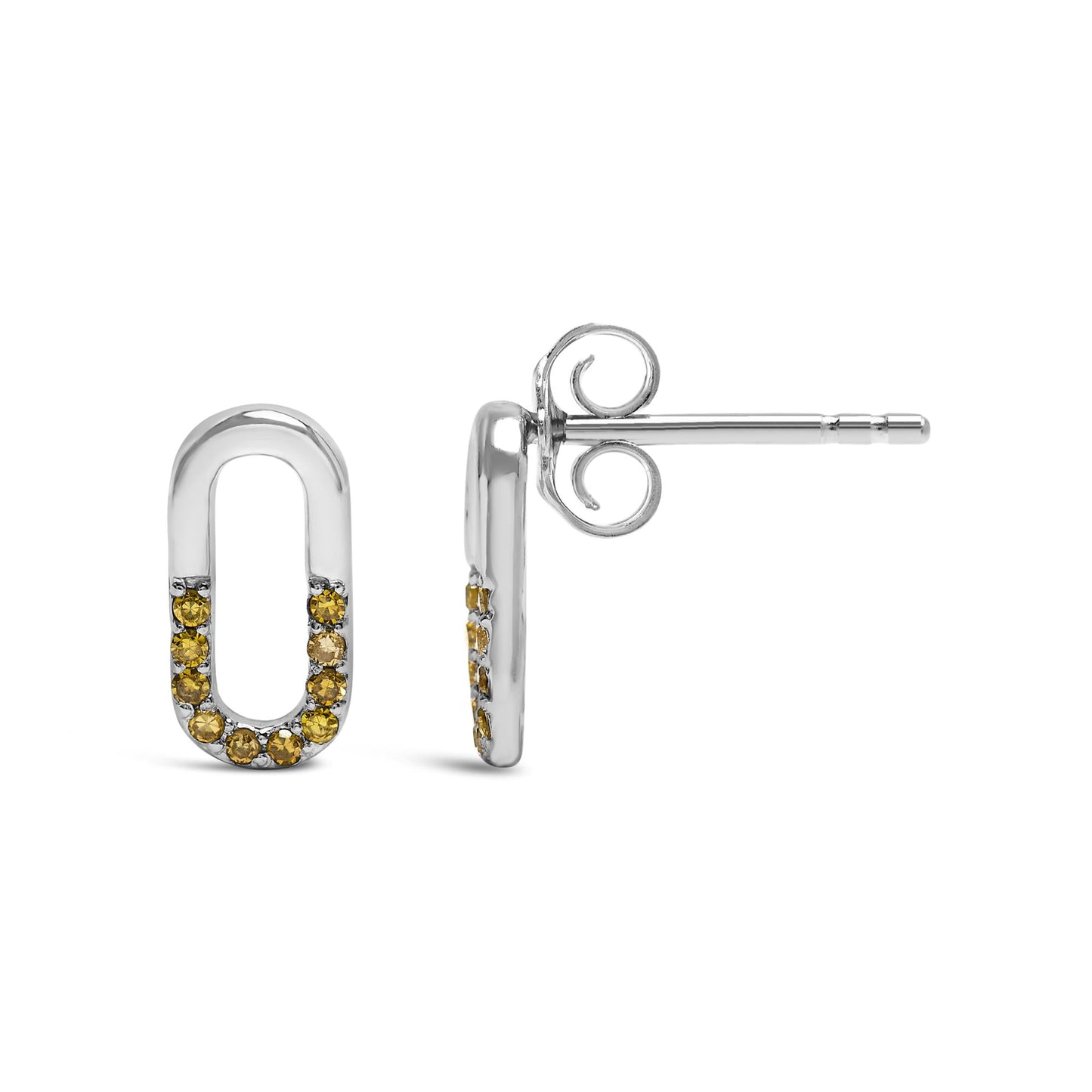 925 Sterling Silver 1/10 Yellow Treated Diamond Paperclip Stud Earrings (Yellow, SI1-SI2 Clarity)