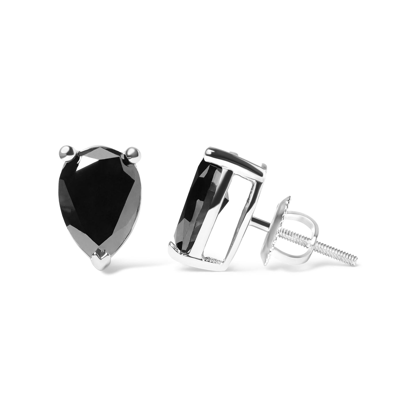 14K White Gold 3.00 Cttw Black Pear Shaped Diamond Solitaire Stud Earrings