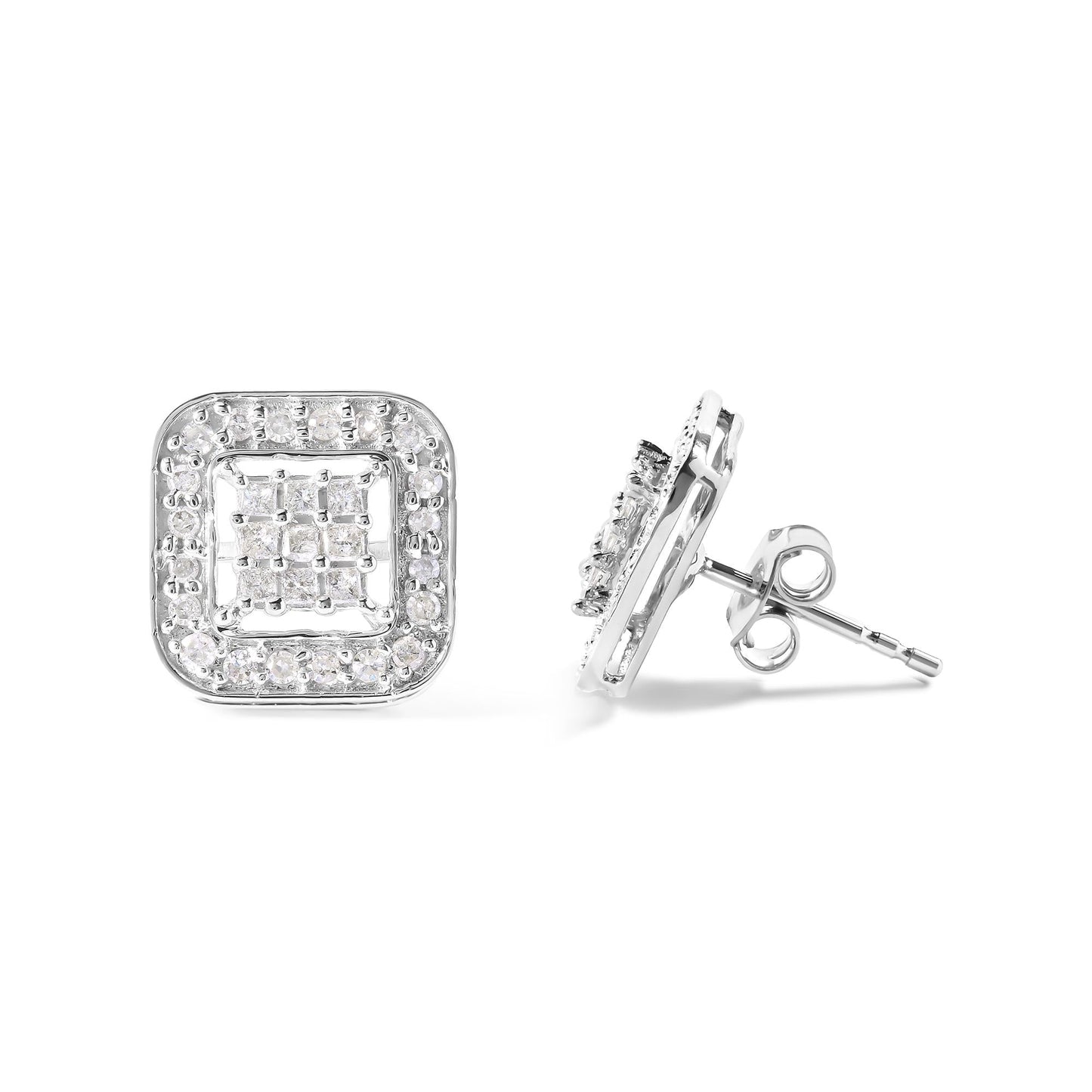 10K White Gold 5/8 Cttw Diamond Square Shaped Composite Stud Earrings (I-J Color, I1-I2 Clarity)