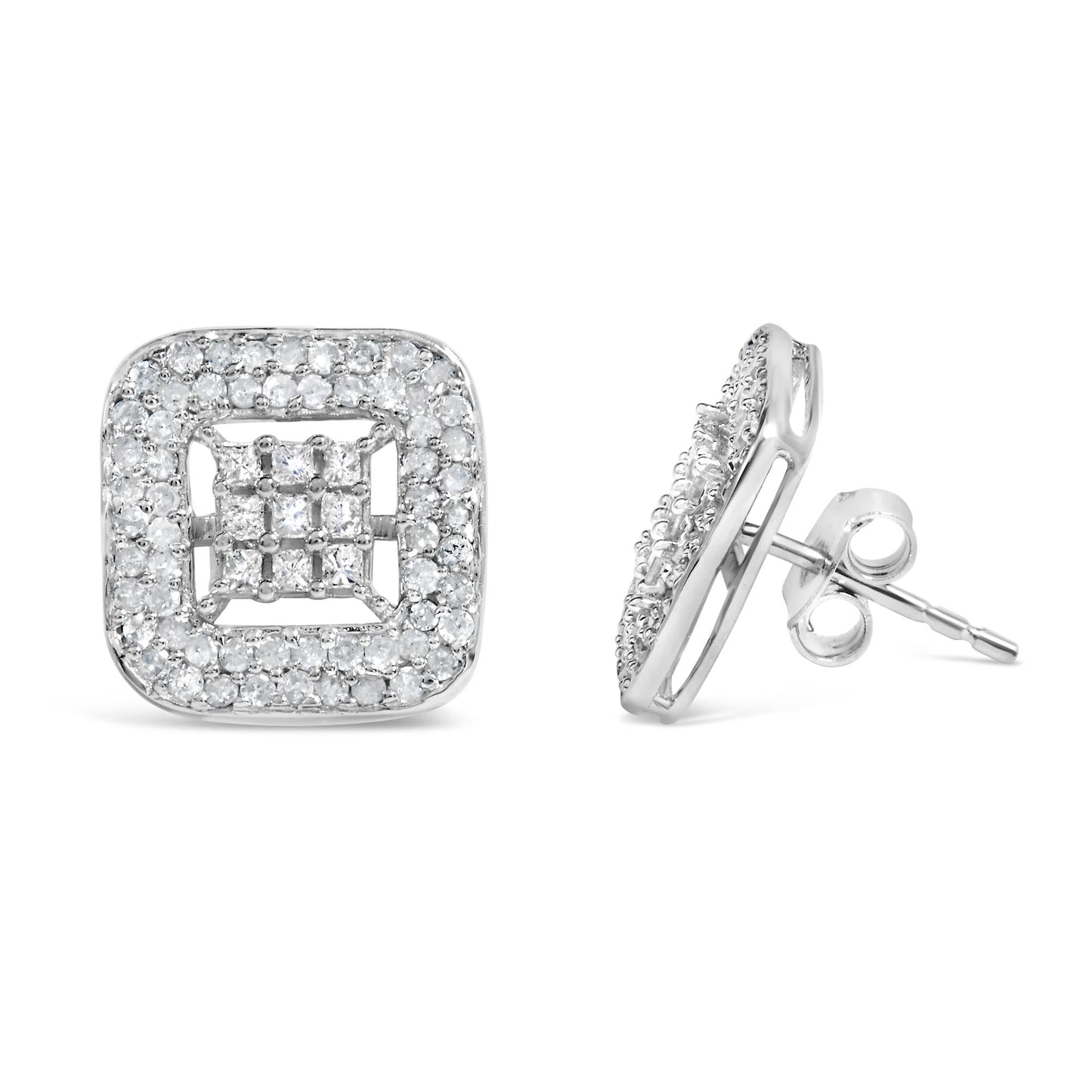 10K White Gold 1.00 Cttw Diamond Composite and Halo Stud Earrings (I-J Color, I1-I2 Clarity)