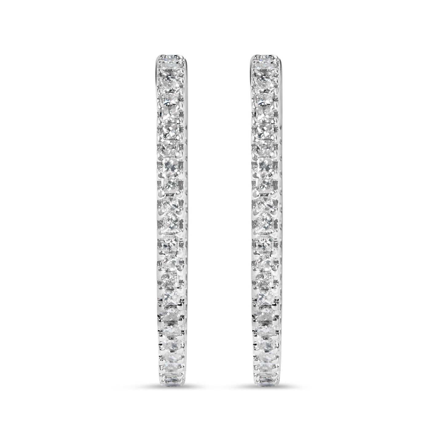 14K White Gold 1.0 Cttw Princess Diamond Inside Out Hoop Earrings (H-I Color, I1-I2 Clarity) - 23 MM