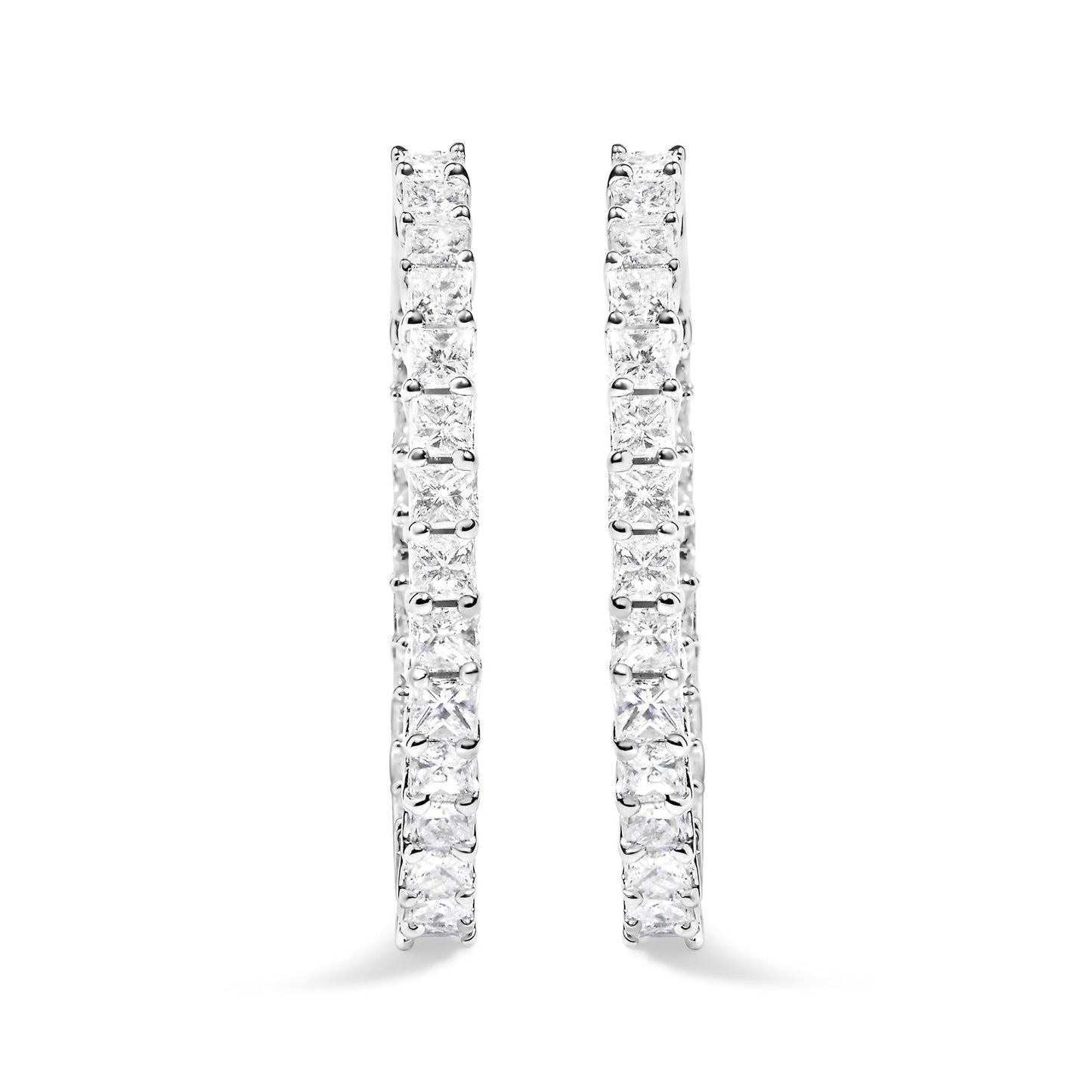 14K White Gold Natural Princess Cut Diamond Inside Out Hoop Earrings (G-H Color, SI2-I1 Clarity)