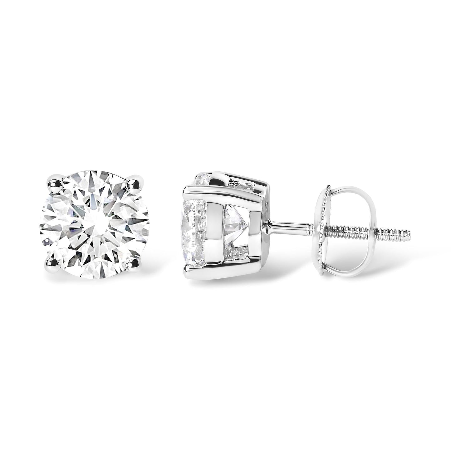 14K White Gold 2 3/4 Cttw Round Brilliant-Cut Lab Grown Diamond Classic 4-Prong Stud Earrings (F-G Color, VS1-VS2 Clarity)