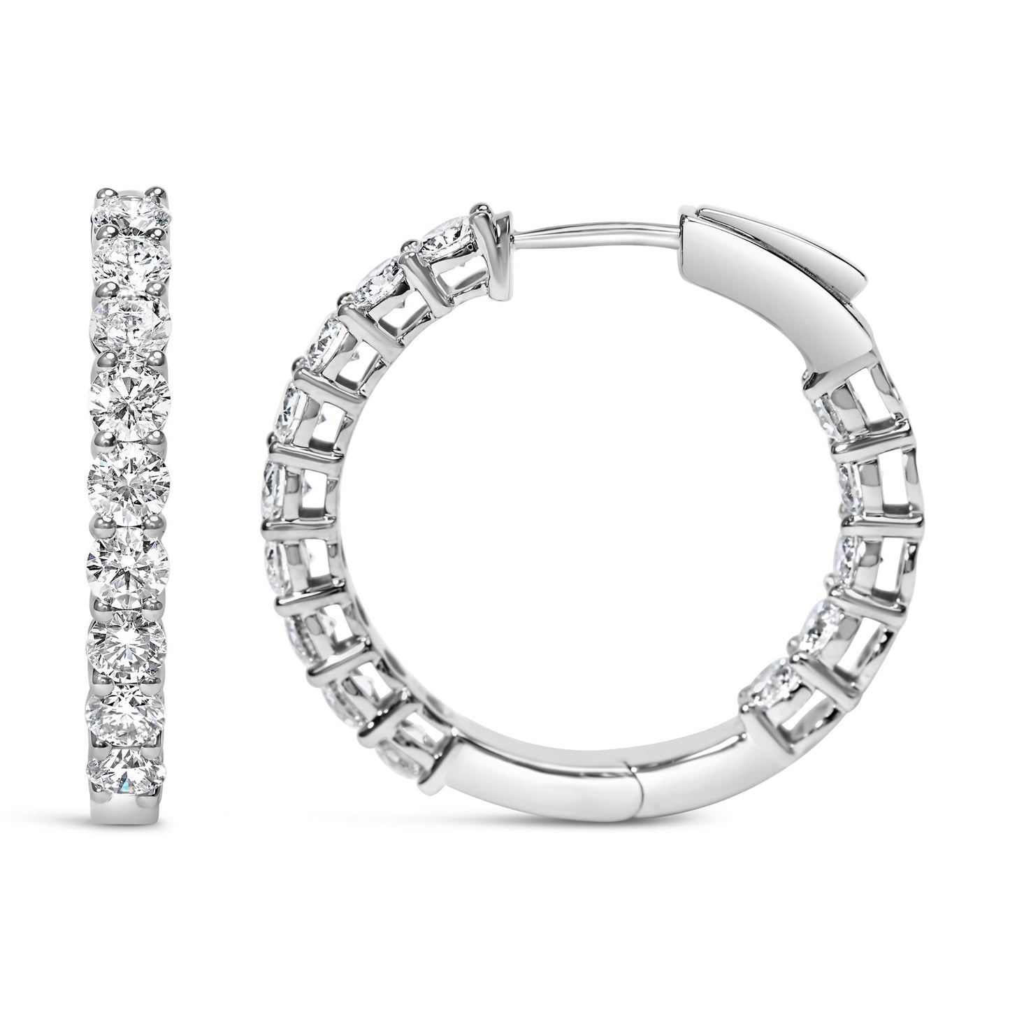 14K White Gold 3.00 Cttw Inside Out Lab Grown Diamond Hoop Earrings
