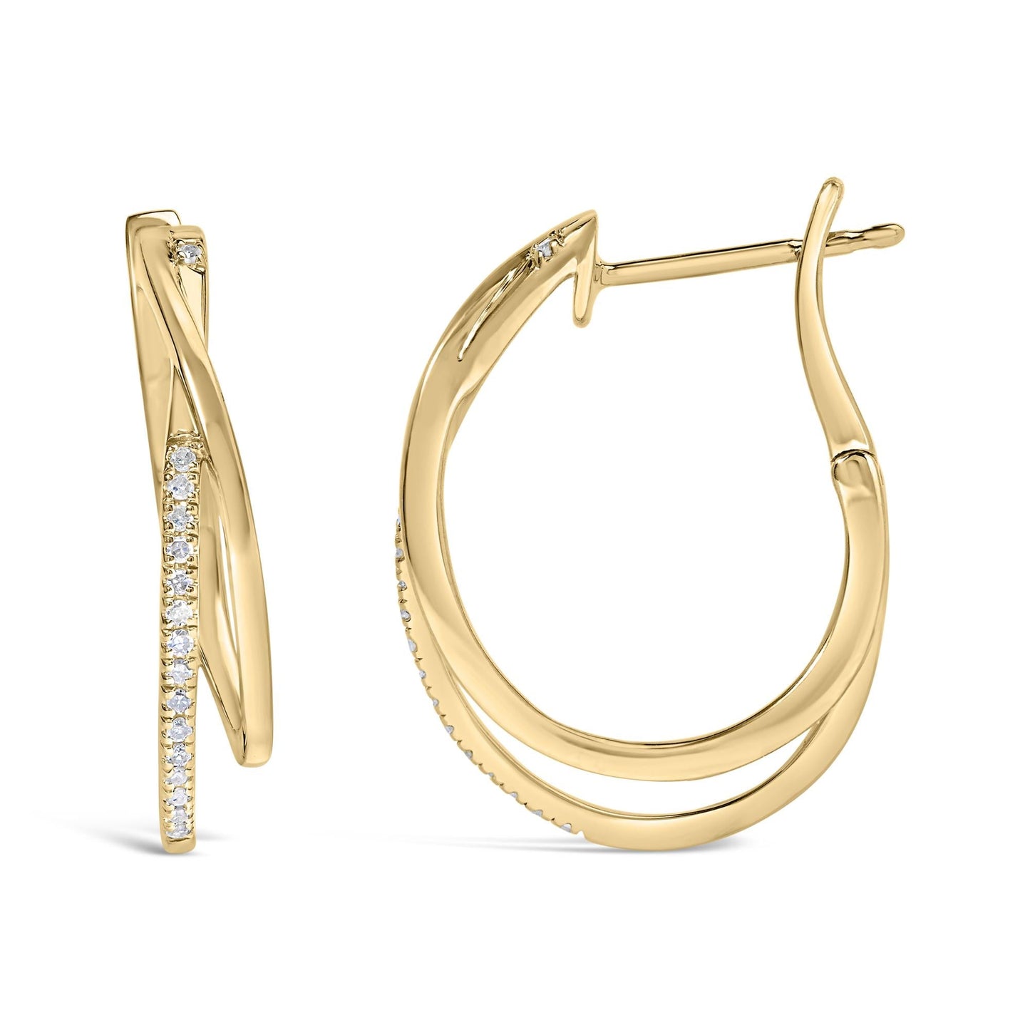 14K Yellow Gold Plated .925 Sterling Silver 1/10 Cttw Diamond Wrapped Hoop Earrings (H-I Color, I1-I2 Clarity)