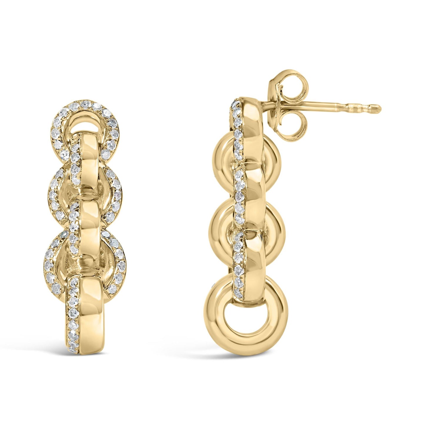 14K Yellow Gold Plated .925 Sterling Silver 1/2 Cttw Diamond Chain Link Drop Earrings (H-I Color, I1-I2 Clarity)