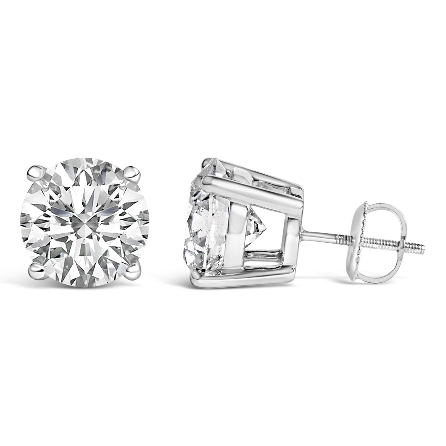 14K White Gold Round Brilliant-Cut Lab Grown Diamond Classic 4-Prong Stud Earrings with Screw Backs