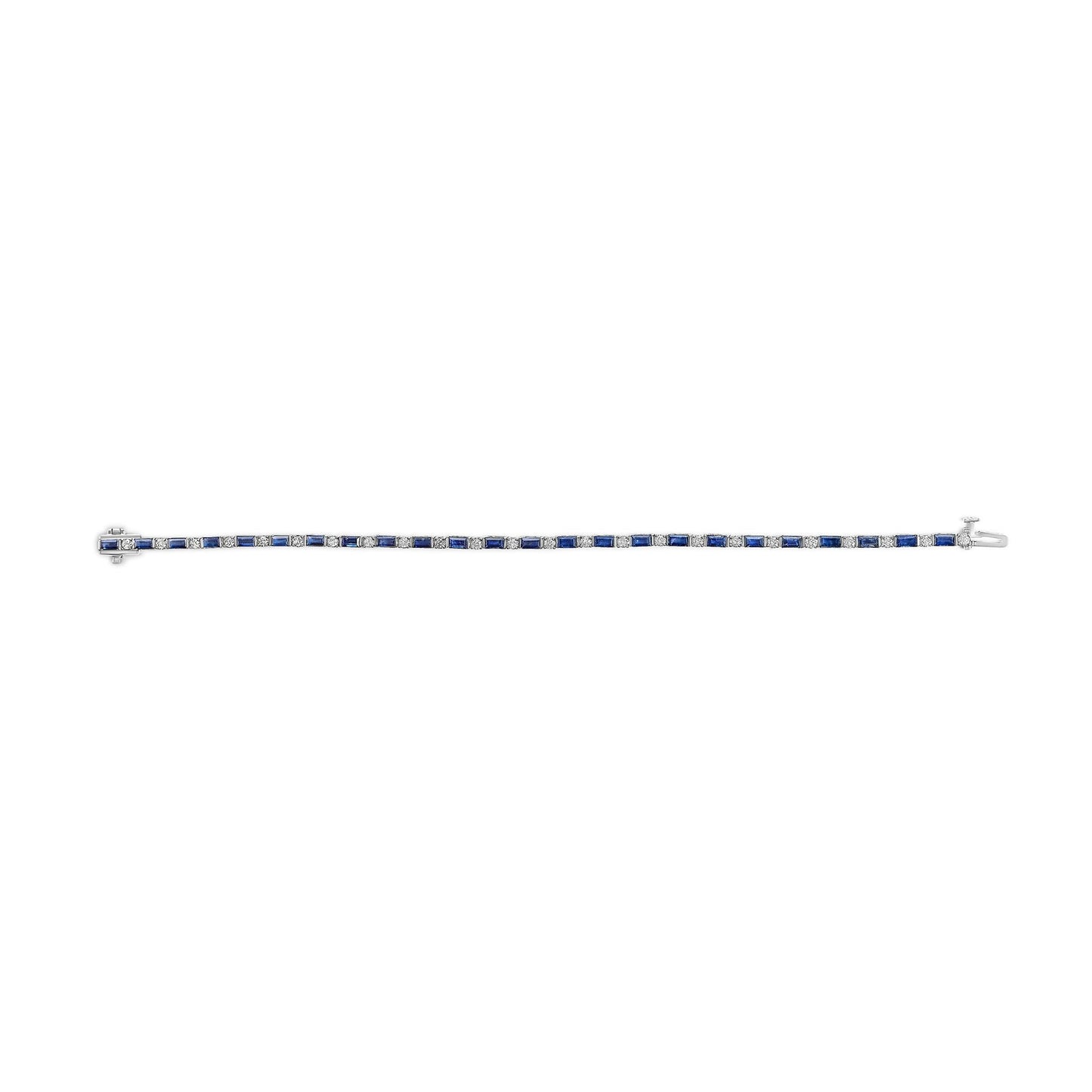 14K White Gold 1 1/10 Cttw Diamond and Blue Sapphire Alternating Link Tennis Bracelet (I-J Color, SI2-I1 Clarity) - 7" Inches