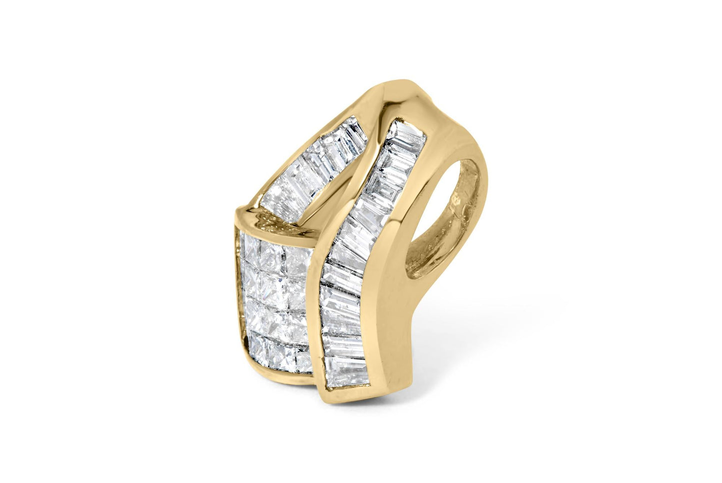 14k Yellow Gold 2.0 Cttw Princess and Baguette-cut Diamond Art Deco Inspired Pendant Necklace (G-H Color, VS1-VS2 Clarity) - 18 Inch