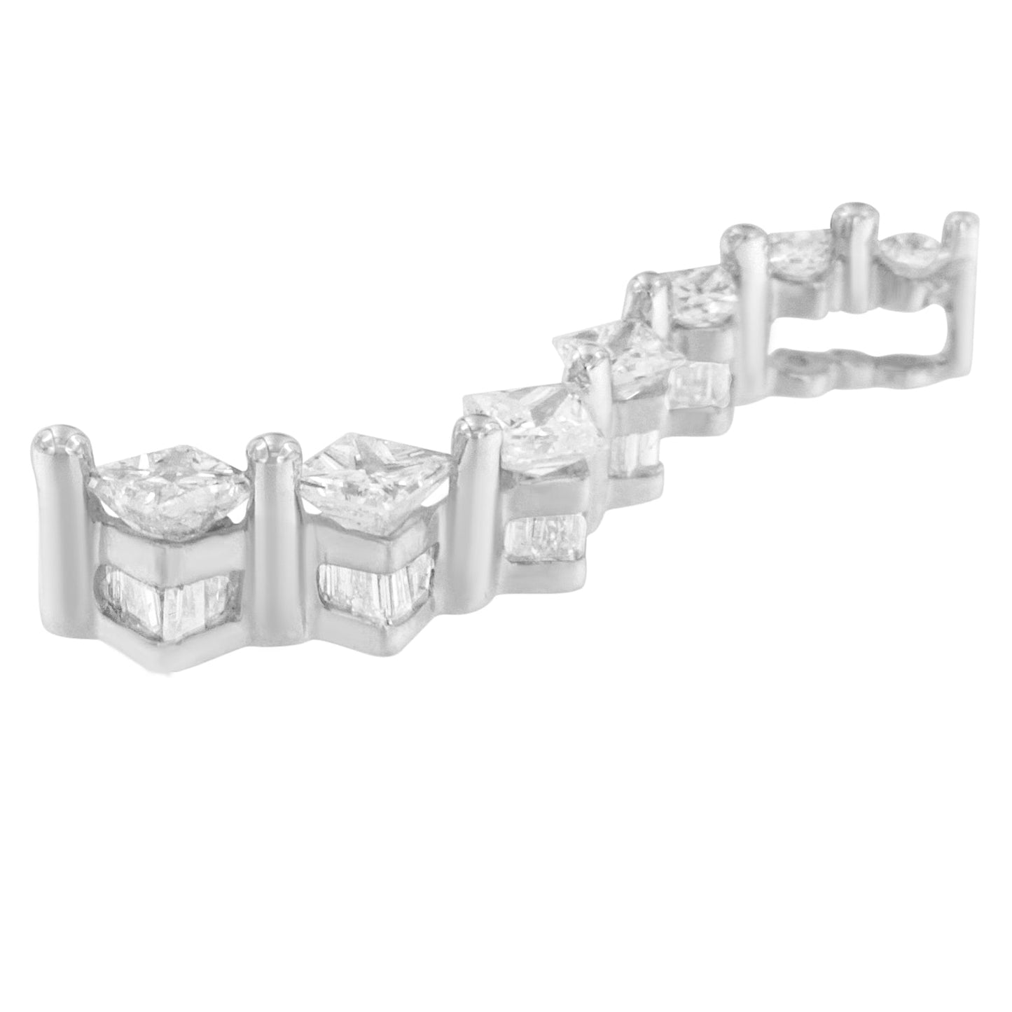 14K White Gold Princess and Baguette Cut Diamond Journey Pendant Necklace (1.00 cttw, H-I Color, I1-I2 Clarity)