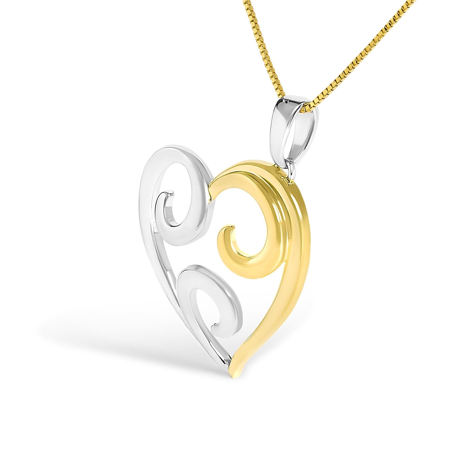10K Yellow Gold Over .925 Sterling Silver Open Heart with Swirls 18" Box Chain Pendant Necklace