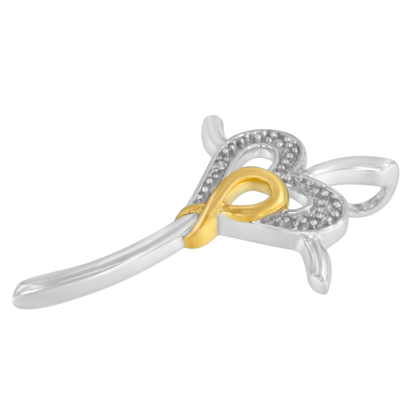 10K Yellow and White Gold Plated .925 Sterling Silver 1/25 Cttw Diamond Heart-Cross 18" Pendant Necklace (H-I Color, I2-I3 Clarity)