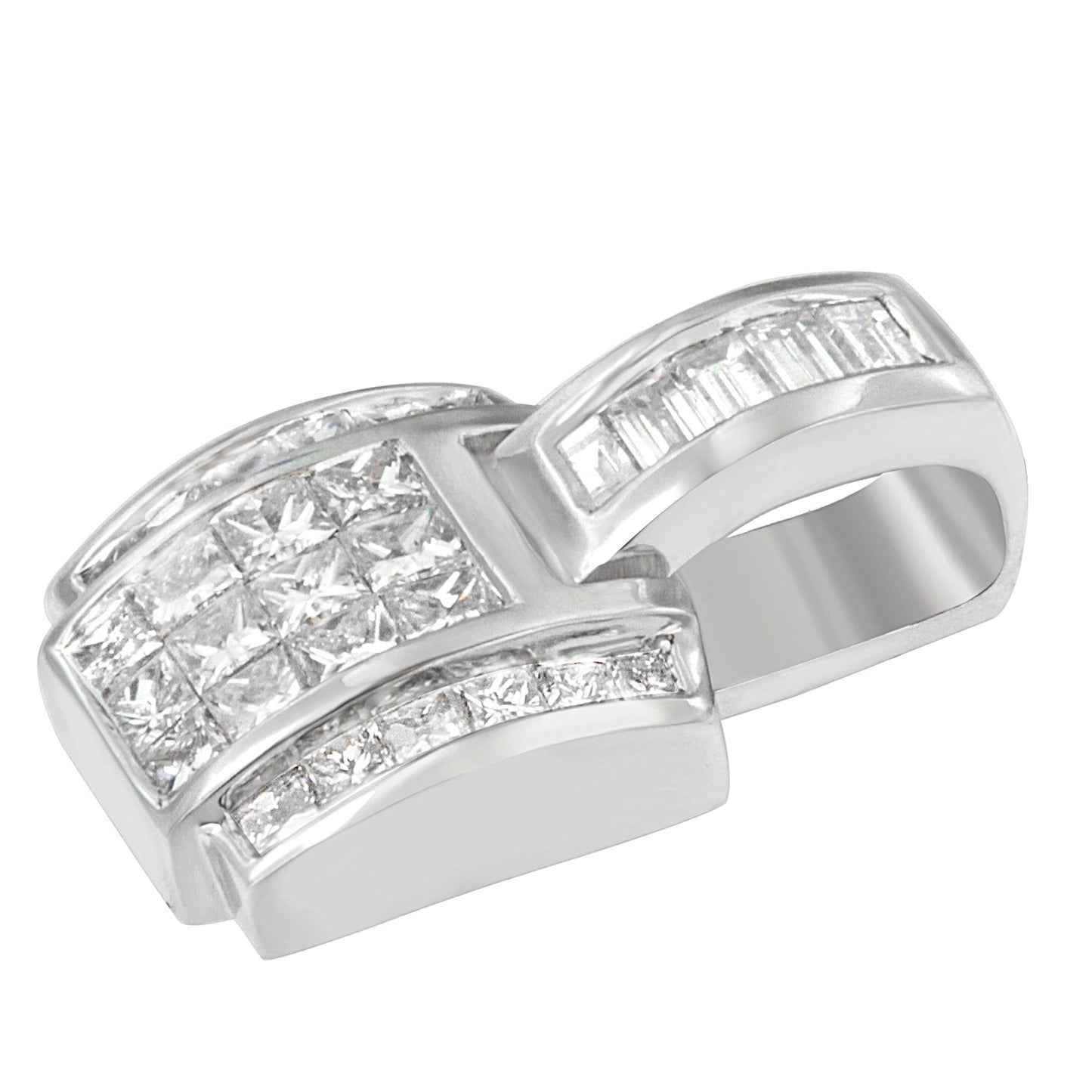 14K White Gold 2 1/5 Cttw Princess Cut Composite Diamond Pendant with Diamond Bale Pendant Necklace (H-I Color,SI1-SI2 Clarity) - NO CHAIN INCLUDED