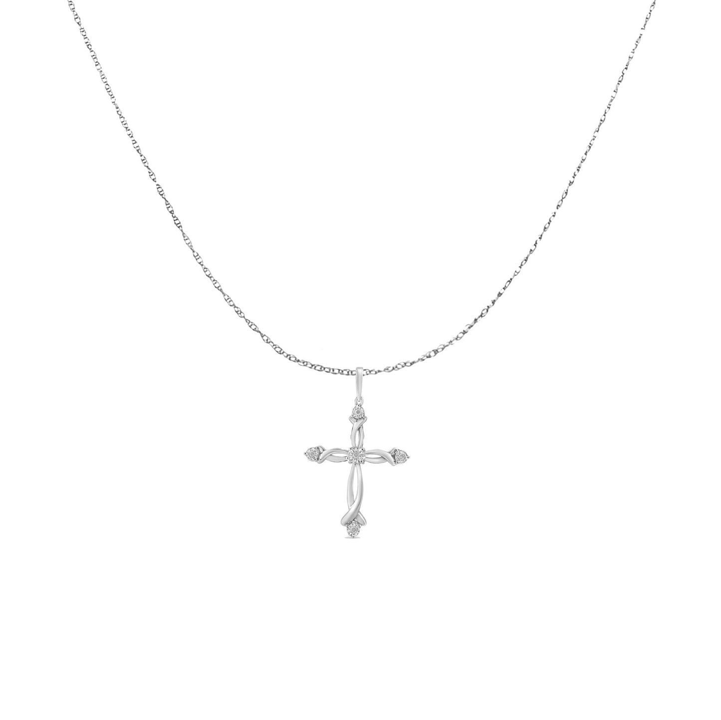 .925 Sterling Silver Round Cut Diamond Accent Cross Pendant Necklace (1/15 cttw, I-J Color, I3 Clarity)