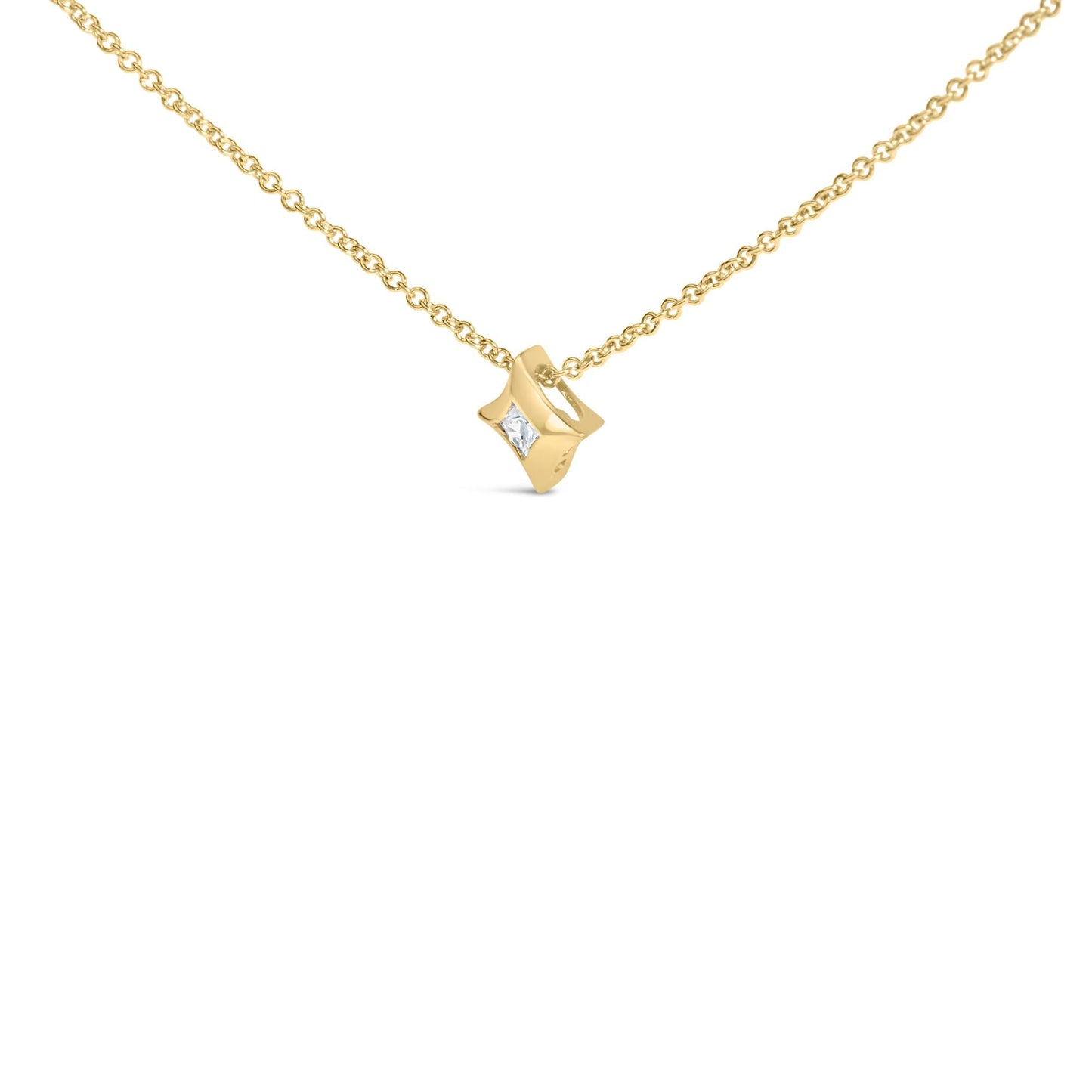 10K Gold 1/10 Cttw Bezel Set Solitaire Princess Cut Diamond Kite Shaped Pendent Necklace - 18" Inches
