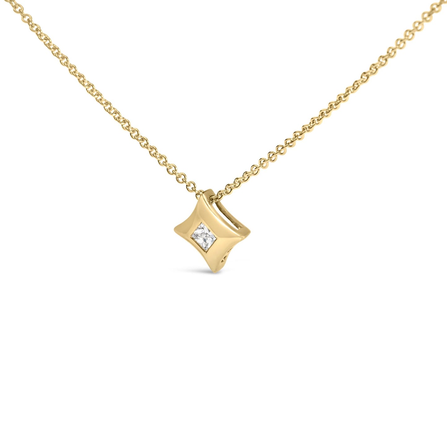 10K Gold 1/5 Cttw Bezel Set Princess Diamond Kite Shaped Solitaire Pendent Necklace