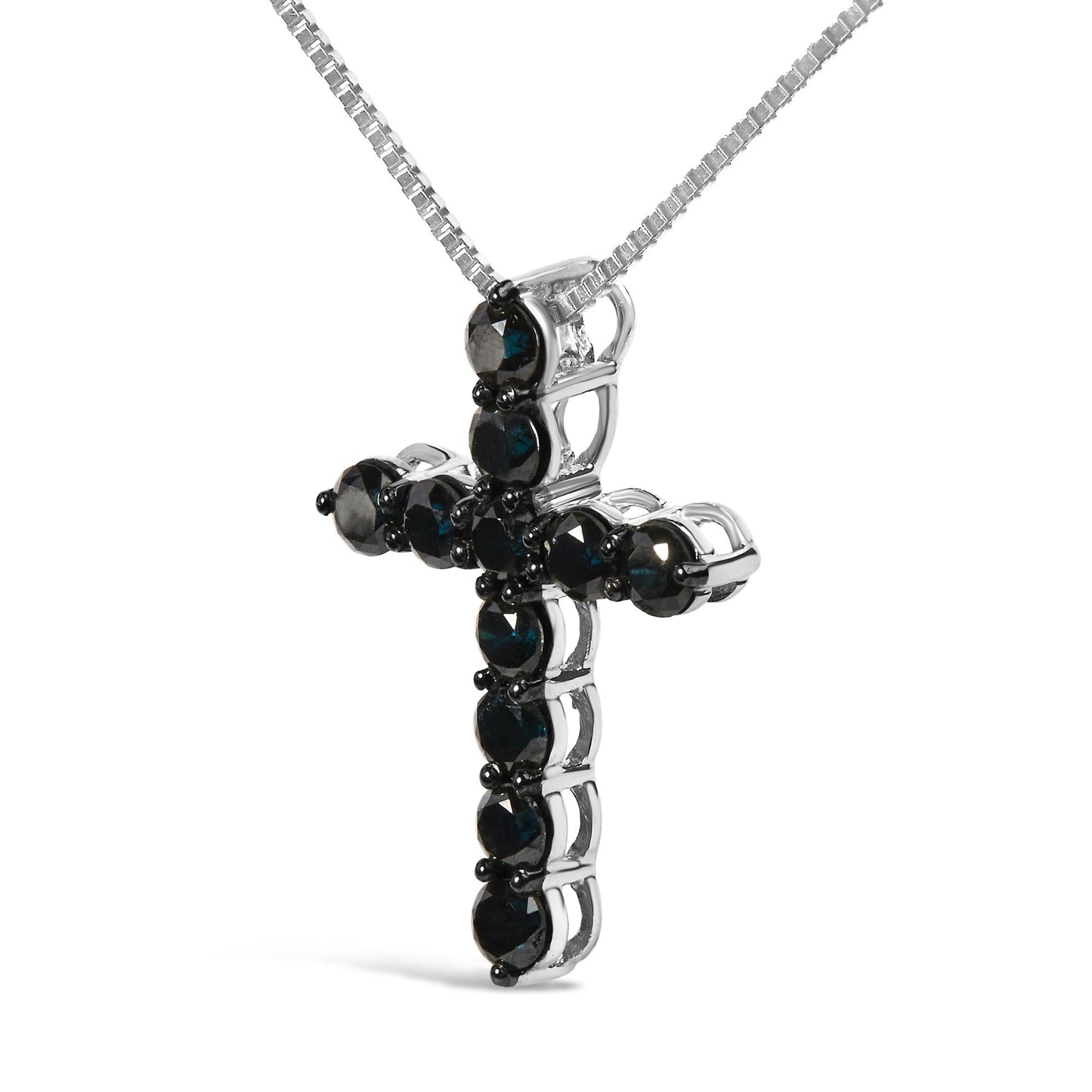 .925 Sterling Silver and Black Rhodium 1.0 Cttw Black Diamond Cross Pendant Necklace (Black Color, I2-I3 Clarity) - 18" Inches