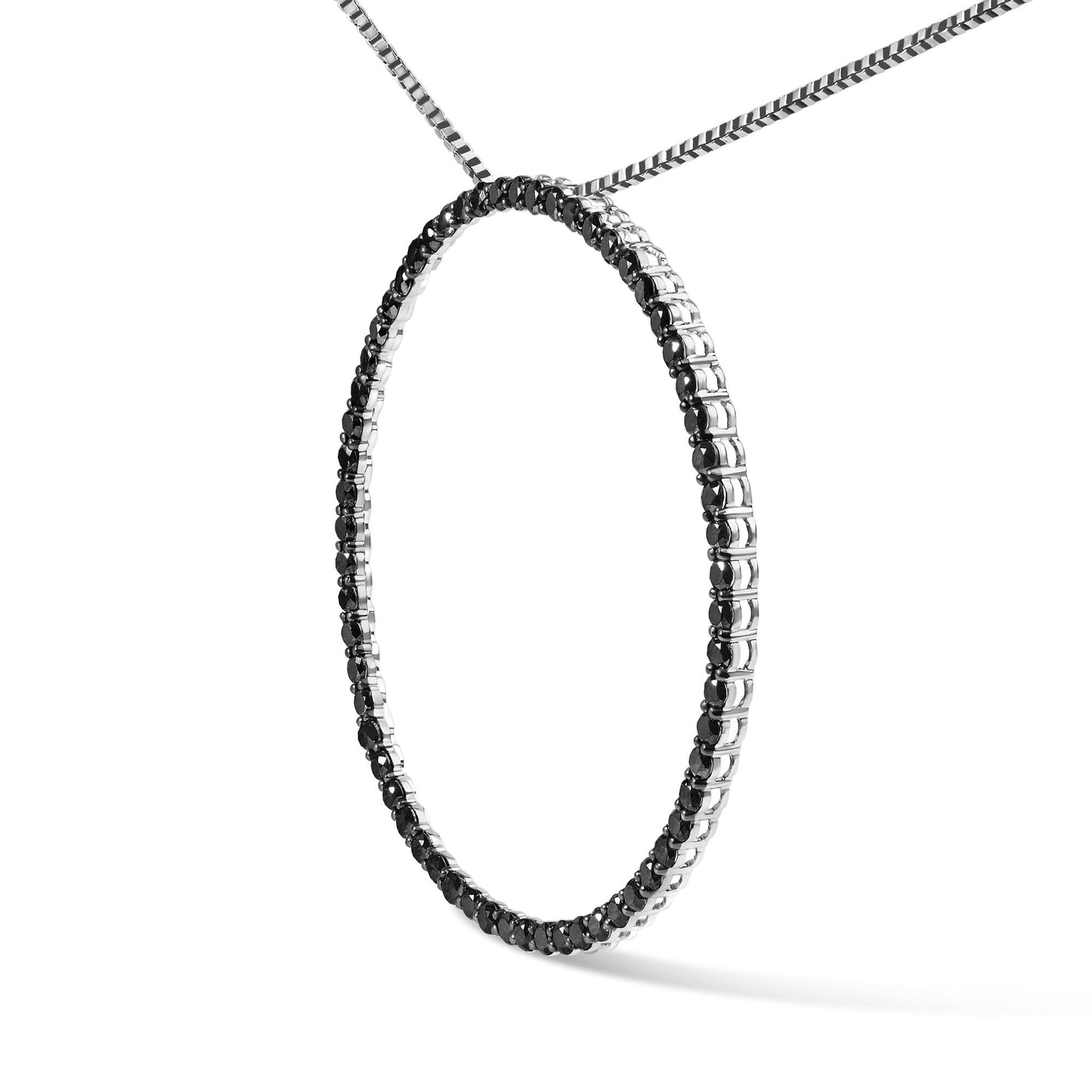 .925 Sterling Silver Black Diamond Open Hoop Circle 18" Pendant Necklace (Black Color, I2-I3 Clarity)