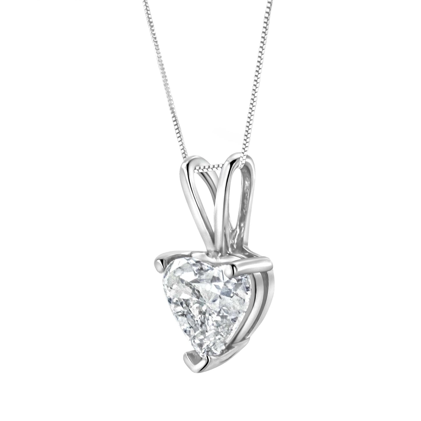 14K White Gold 3-Prong Set Heart Shaped Solitaire Lab Grown Diamond 18" Pendant Necklace (F-G Color, VS2-SI1 Clarity)