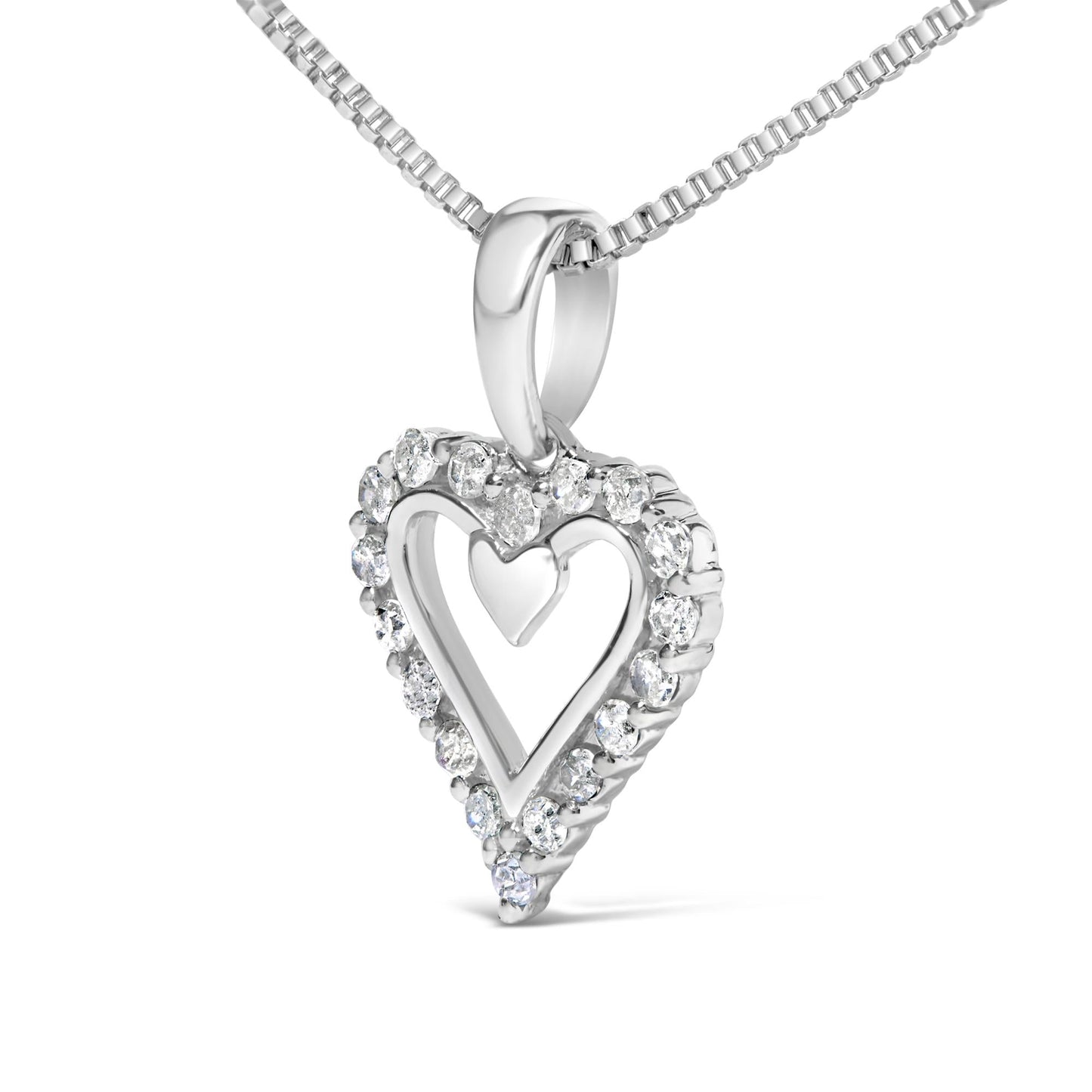 .925 Sterling Silver 1/5 Cttw Diamond Open Heart Pendant Necklace (I-J Color, I2-I3 Clarity) - 18" Inches