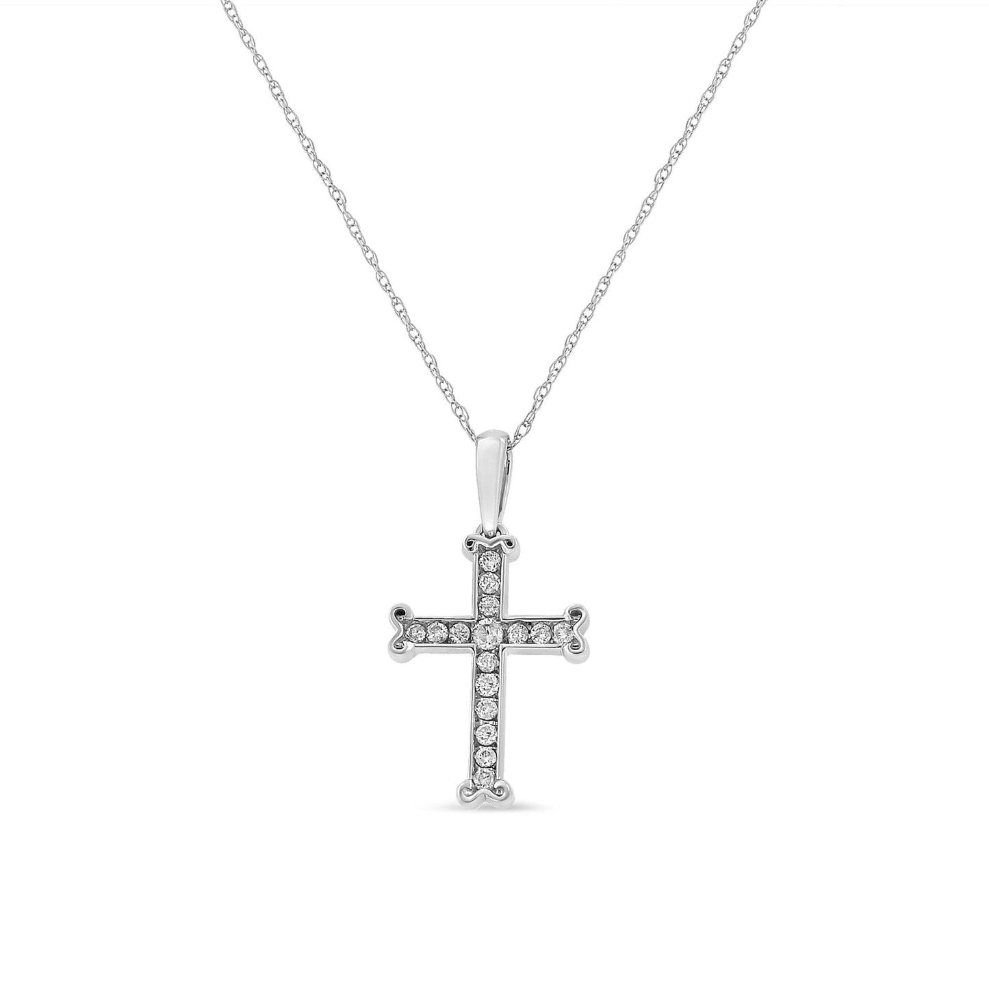 .925 Sterling Silver 1/3 Cttw Round-Cut Diamond Cross 18" Pendant Necklace with Bale (J-K Color, I2-I3 Clarity)