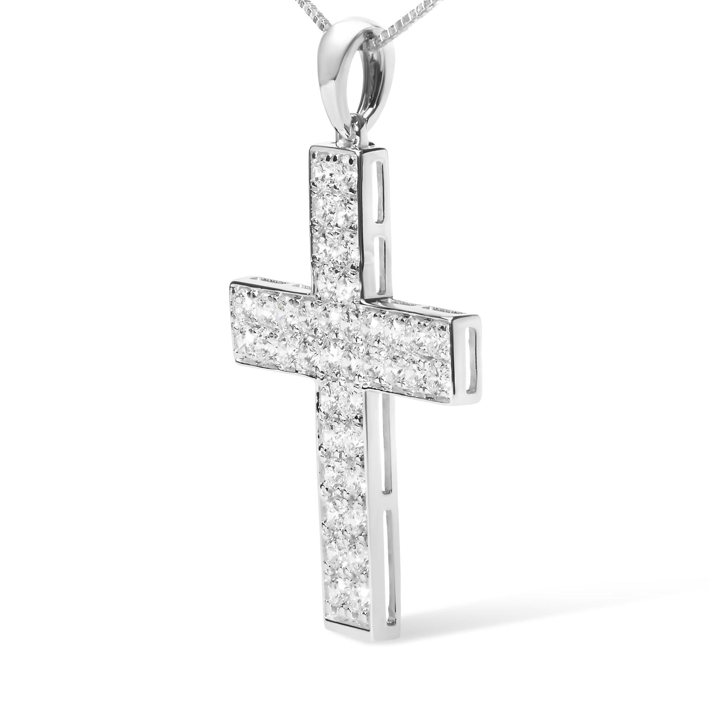 14K White Gold 2.0 Cttw Lab Grown Diamond Inlay Cross Pendant Necklace (F-G Color, VS1-VS2 Clarity) - 18" Inches