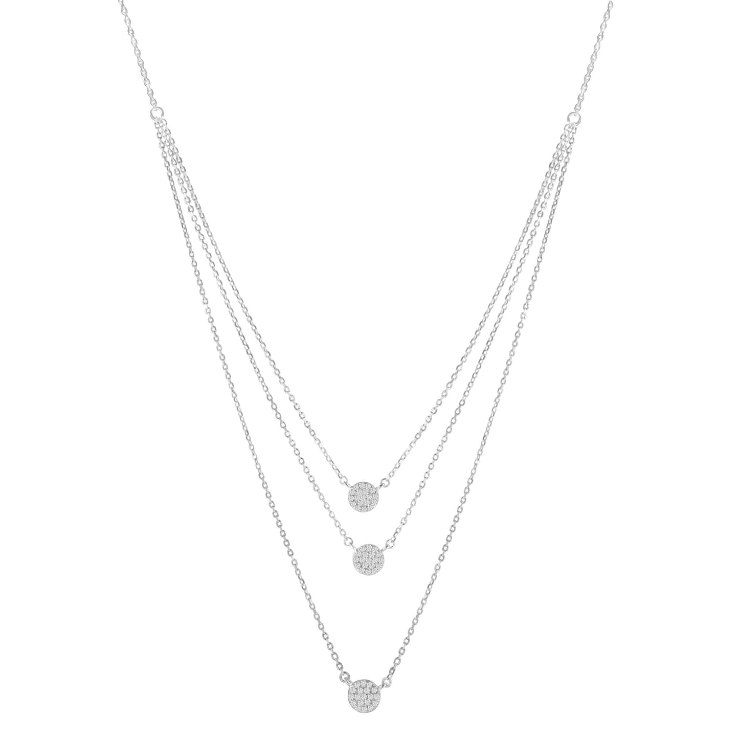 .925 Sterling Silver 1/2 Cttw Round Diamond Medallion Multi-Strand Tri Pendant 18" Necklace (H-I Color, I2-I3 Clarity)