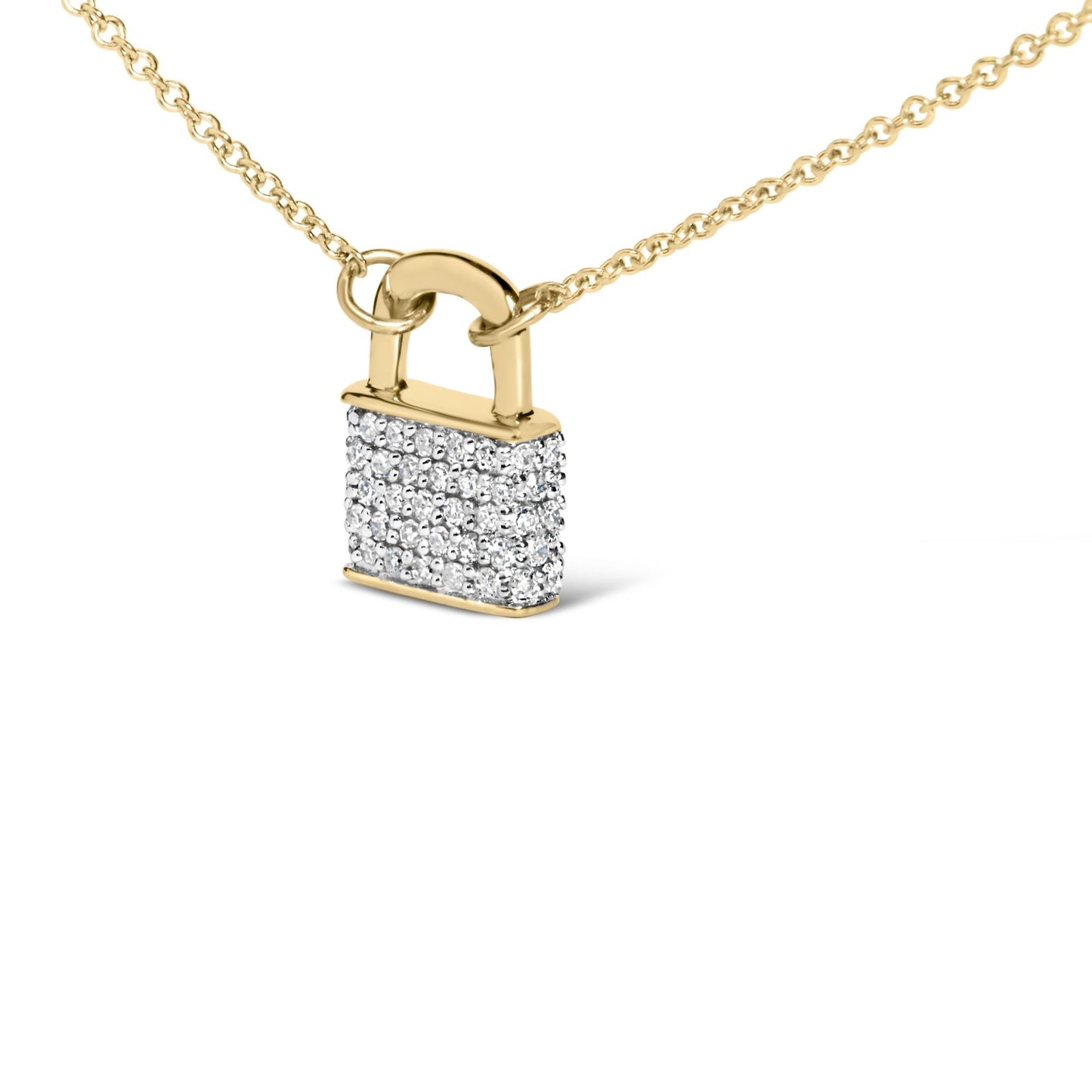 14K Yellow Gold 1/6 Cttw Diamond Lock Pendant 18" Necklace (I-J Color, I1-I2 Clarity)