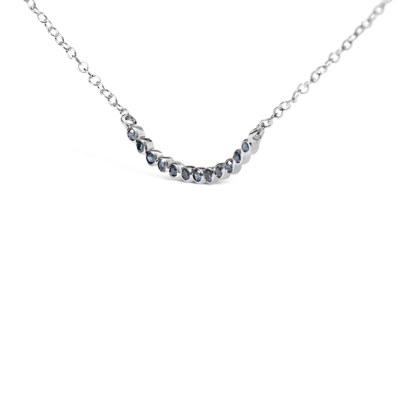 .925 Sterling Silver Blue Diamond Accent Curved Bar Necklace- 18"