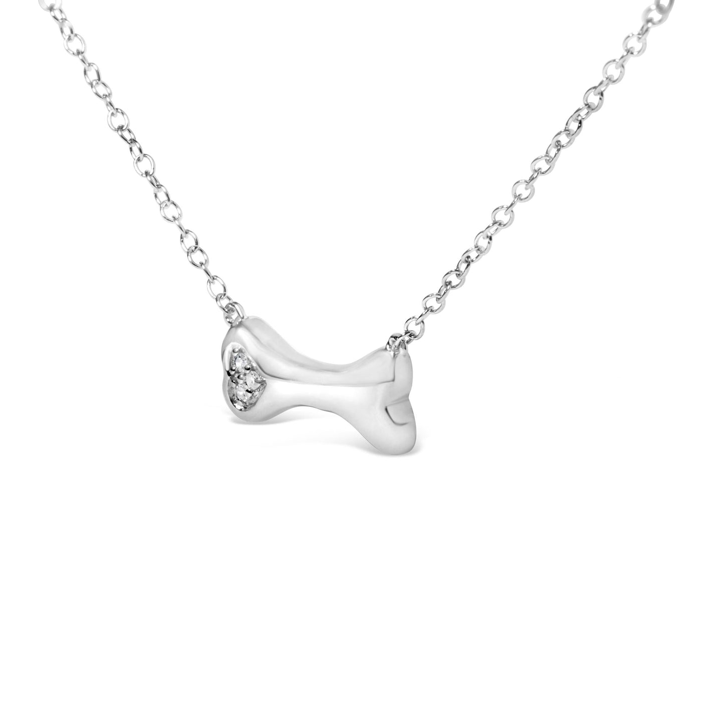 .925 Sterling Silver Diamond Accent Dog Bone Charm 18" Pendant Necklace (I-J Color, I2-I3 Clarity)