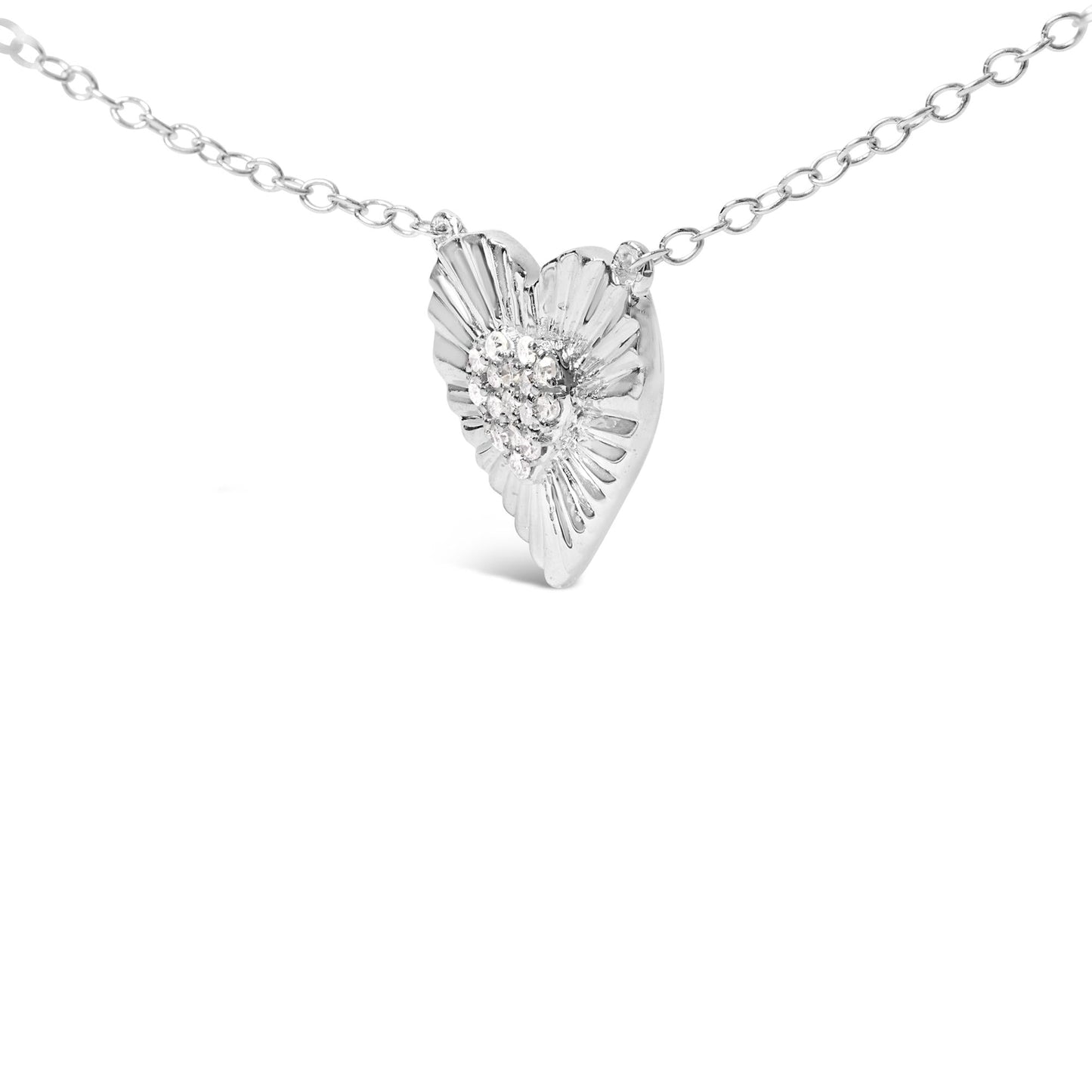 .925 Sterling Silver 1/10 Cttw Diamond Cluster Heart 18" Pendant Necklace (I-J Color, I3 Clarity)