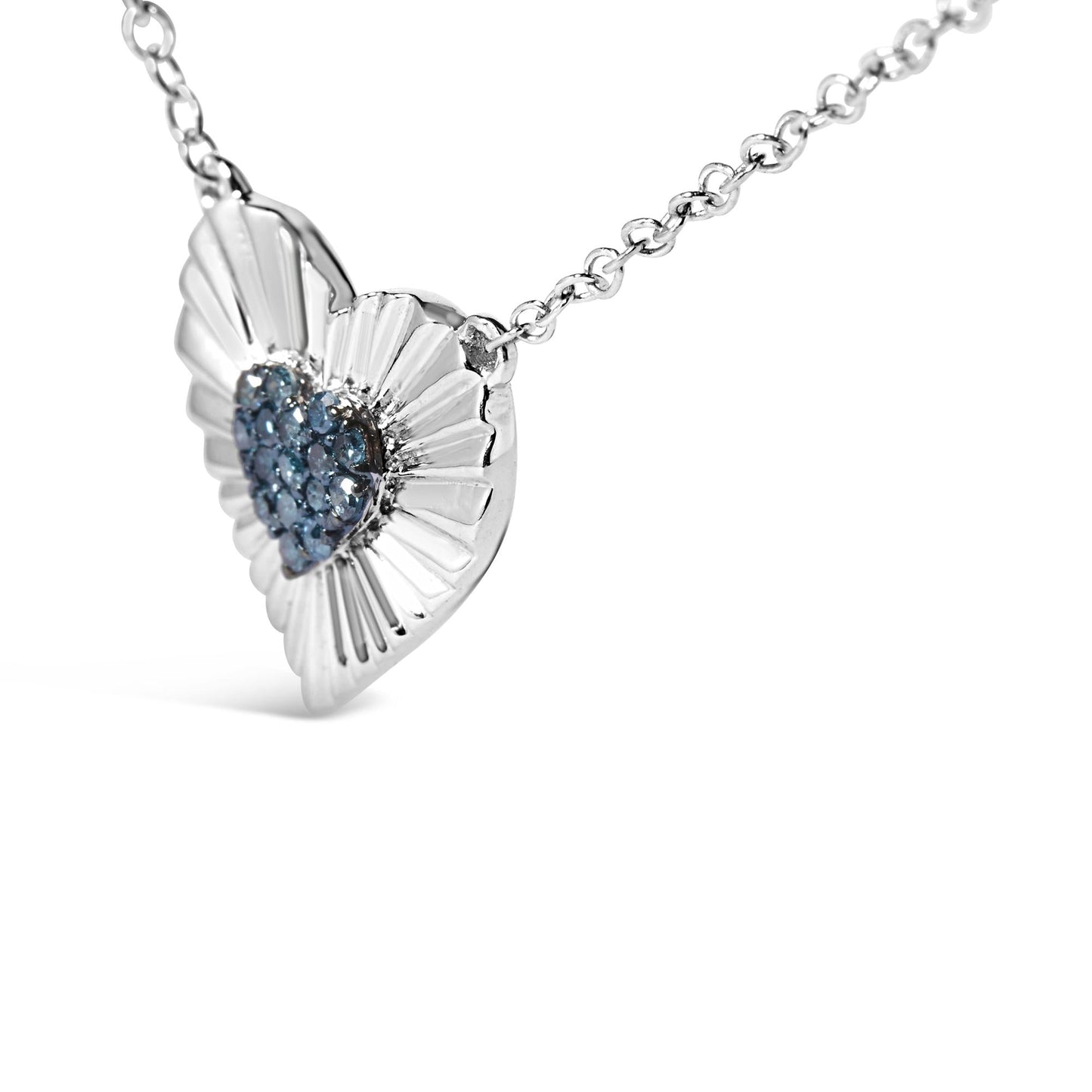 925 Sterling Silver 1/10 Cttw Treated Blue Diamond Cluster Heart 18" Pendant Necklace (Blue Color, I3 Clarity)