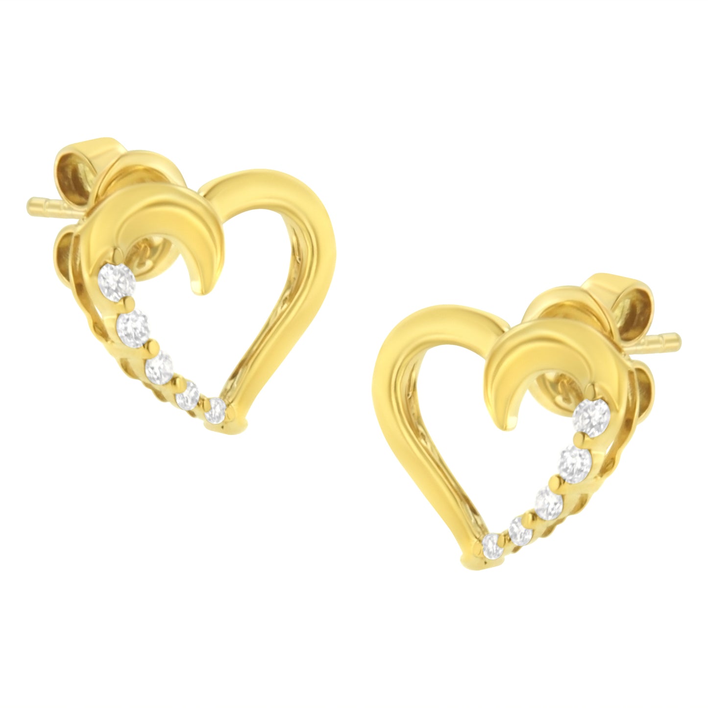 14KT Yellow Gold 1/8 cttw Diamond Journey Heart Earrings (K-L, I1-I2)