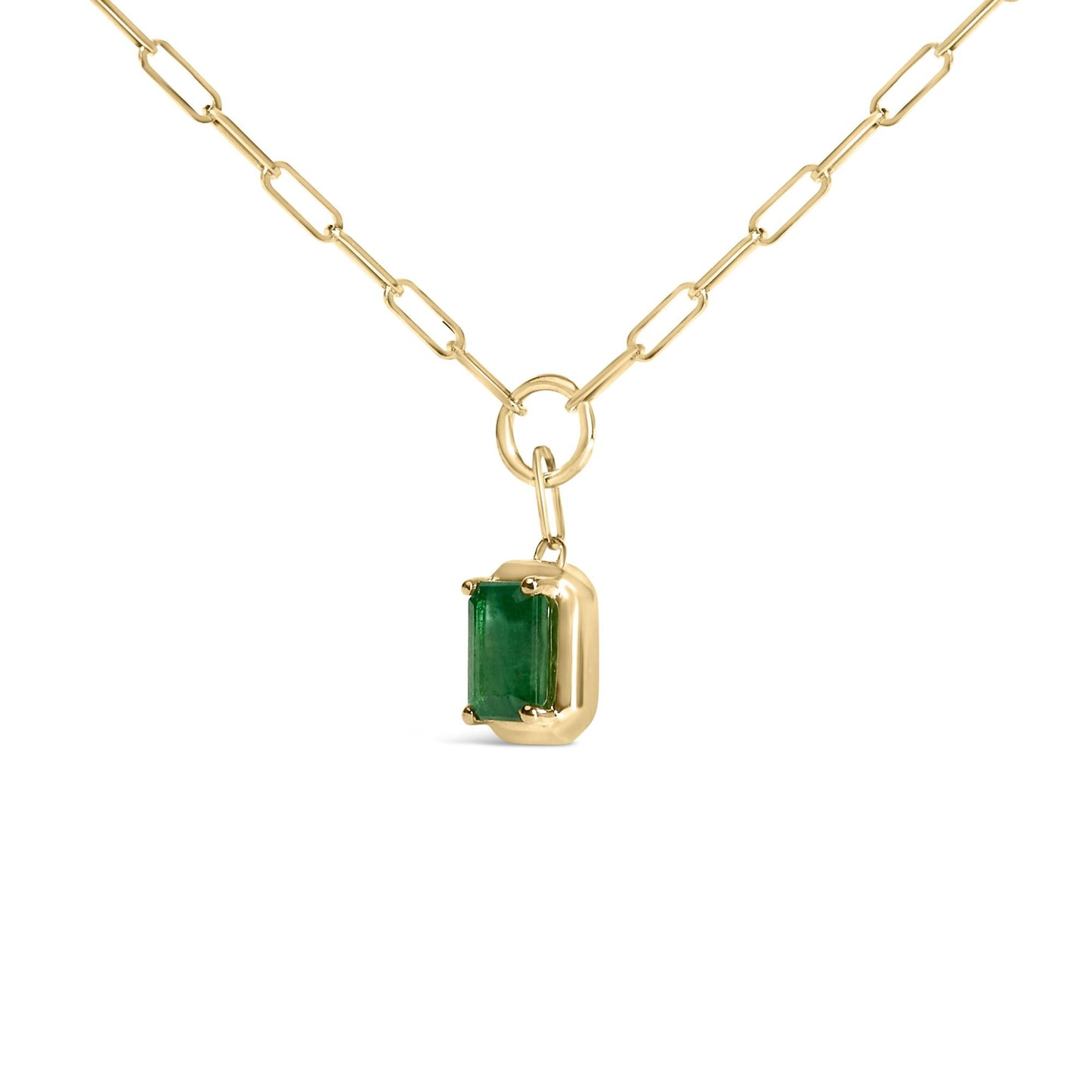 10K Yellow Gold Emerald Cut 6x4 MM Green Emerald Solitaire Pendant Necklace - 18 inch