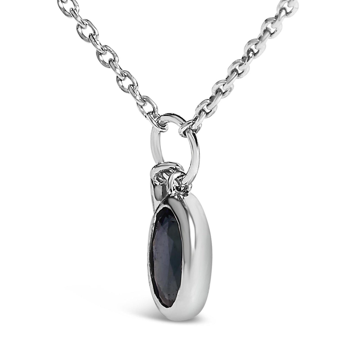 10K White Gold Oval Blue Sapphire and Diamond Double Charm Pendant Necklace - 18" Inches