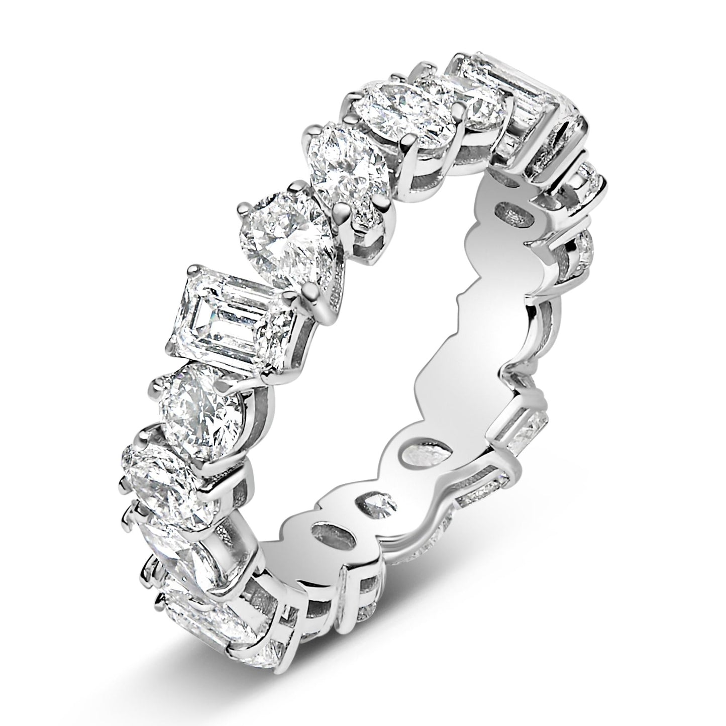 14K White Gold 3 1/3 Cttw Lab Grown Multi Shape Diamond Eternity Band Ring  - Size 6