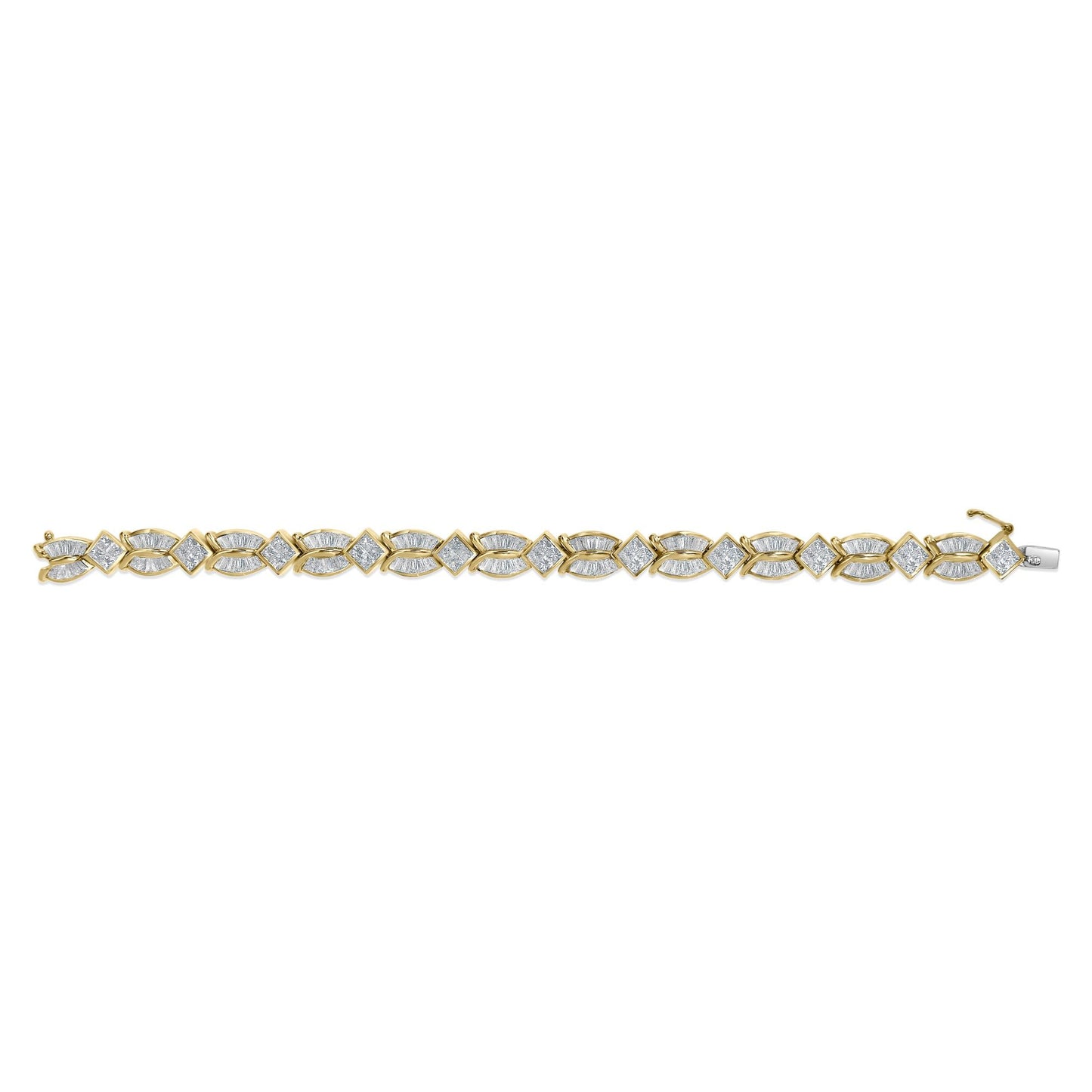 14K Yellow Gold 8 1/5 Cttw Baguette and Princess-Cut Diamond Geometric Twist Link Bracelet (G-H Color, VS1-VS2 Clarity) - Size 7"