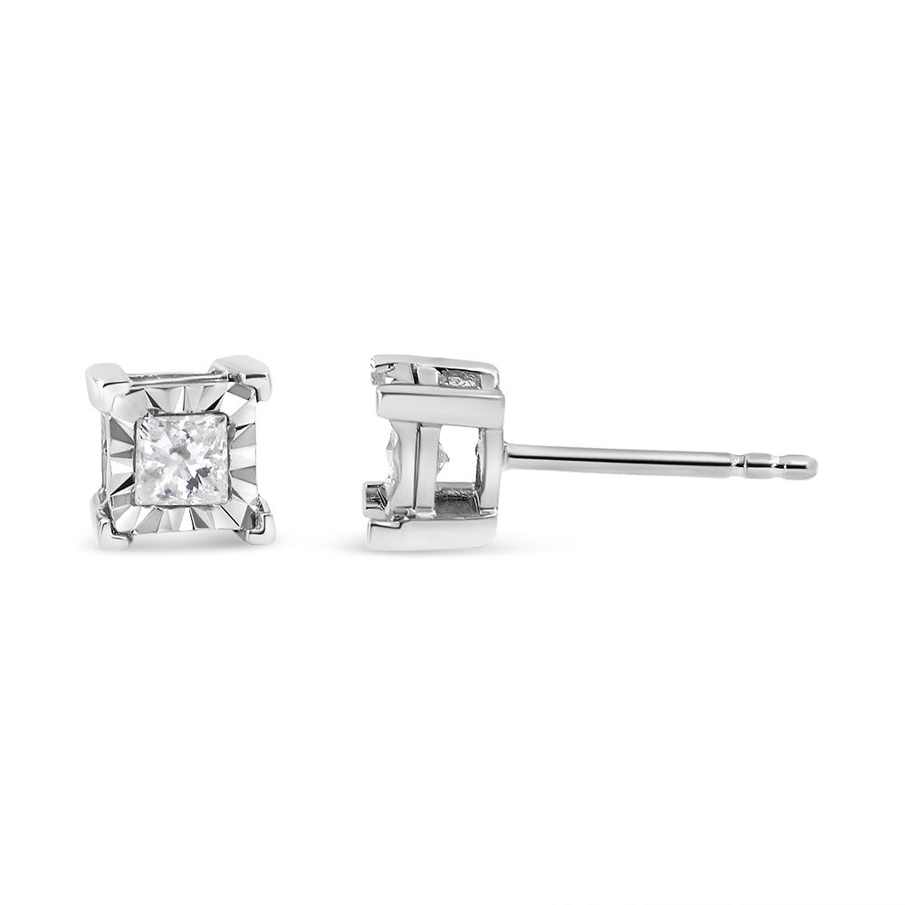 .925 Sterling Silver Miracle Set Princess-cut Diamond Solitaire Stud Earrings (H-I Color, I2-I3 Clarity)