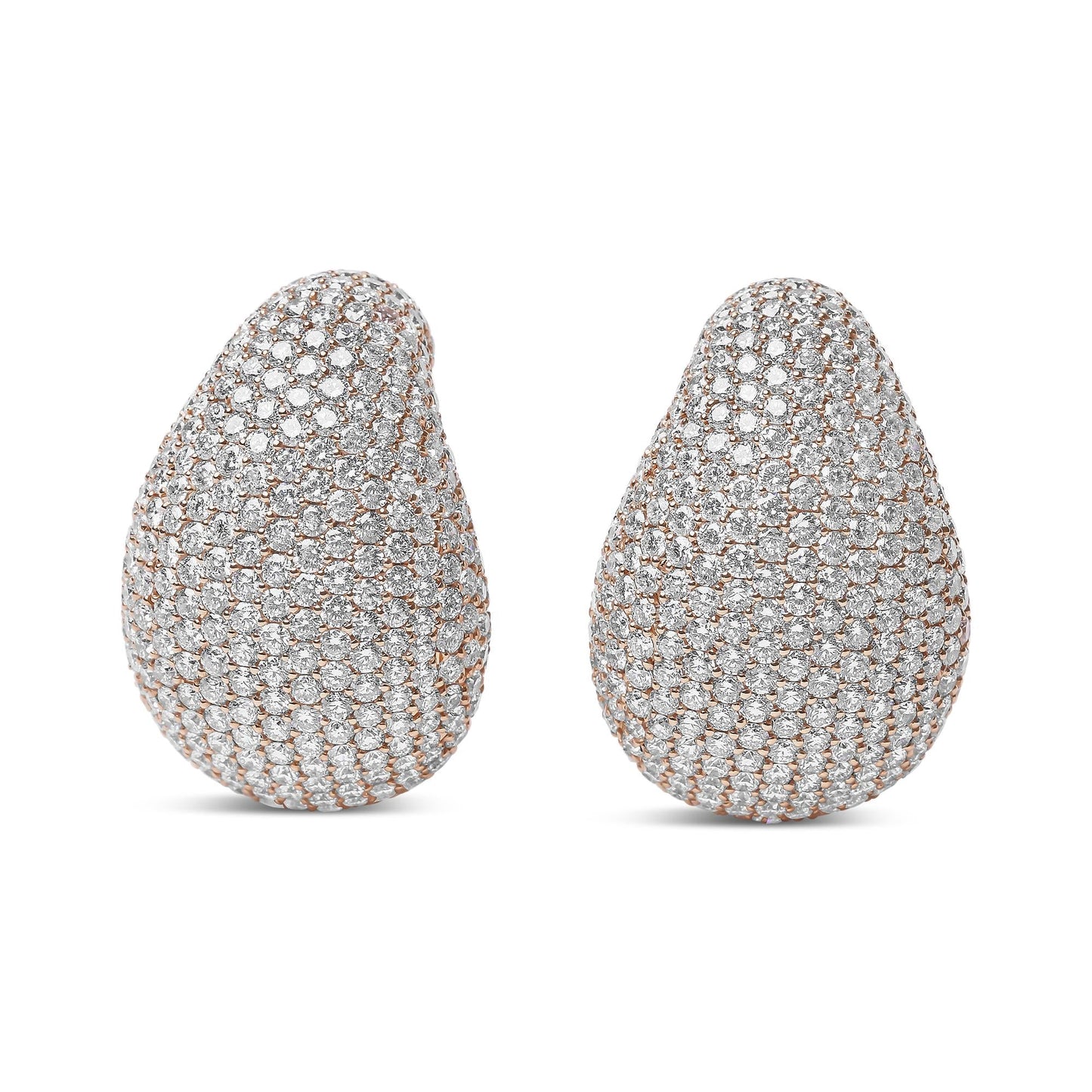 18K Rose Gold 13 1/5 Cttw Micro-Pave Diamond Sculptural Design Statement Omega Back Earrings (G-H Color, SI1-SI2 Clarity)