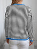 Contrast Trim Striped V-Neck Long Sleeve Knit Top